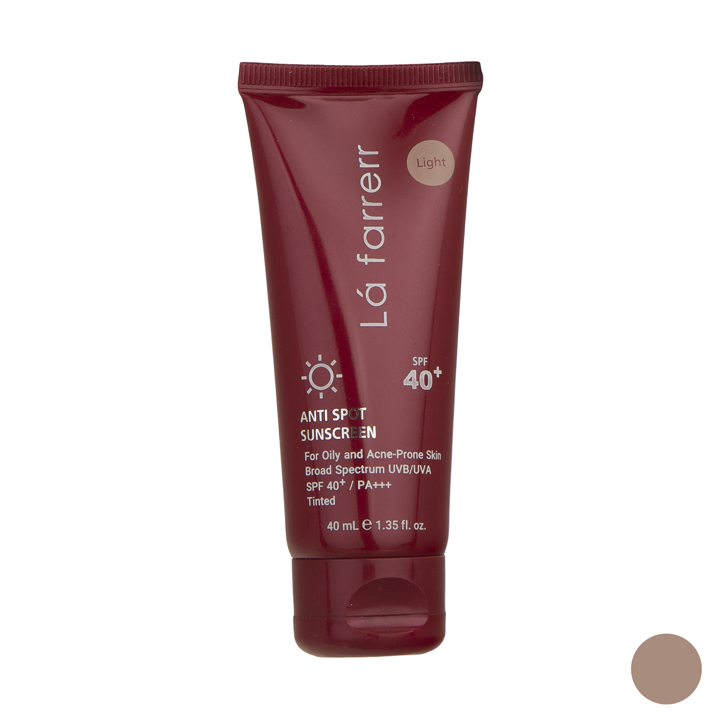 کرم ضدآفتاب و ضدلک رنگی لافارر مدل SPF40-Light، مناسب پوستهای چرب، حجم 40 میلیلیتر