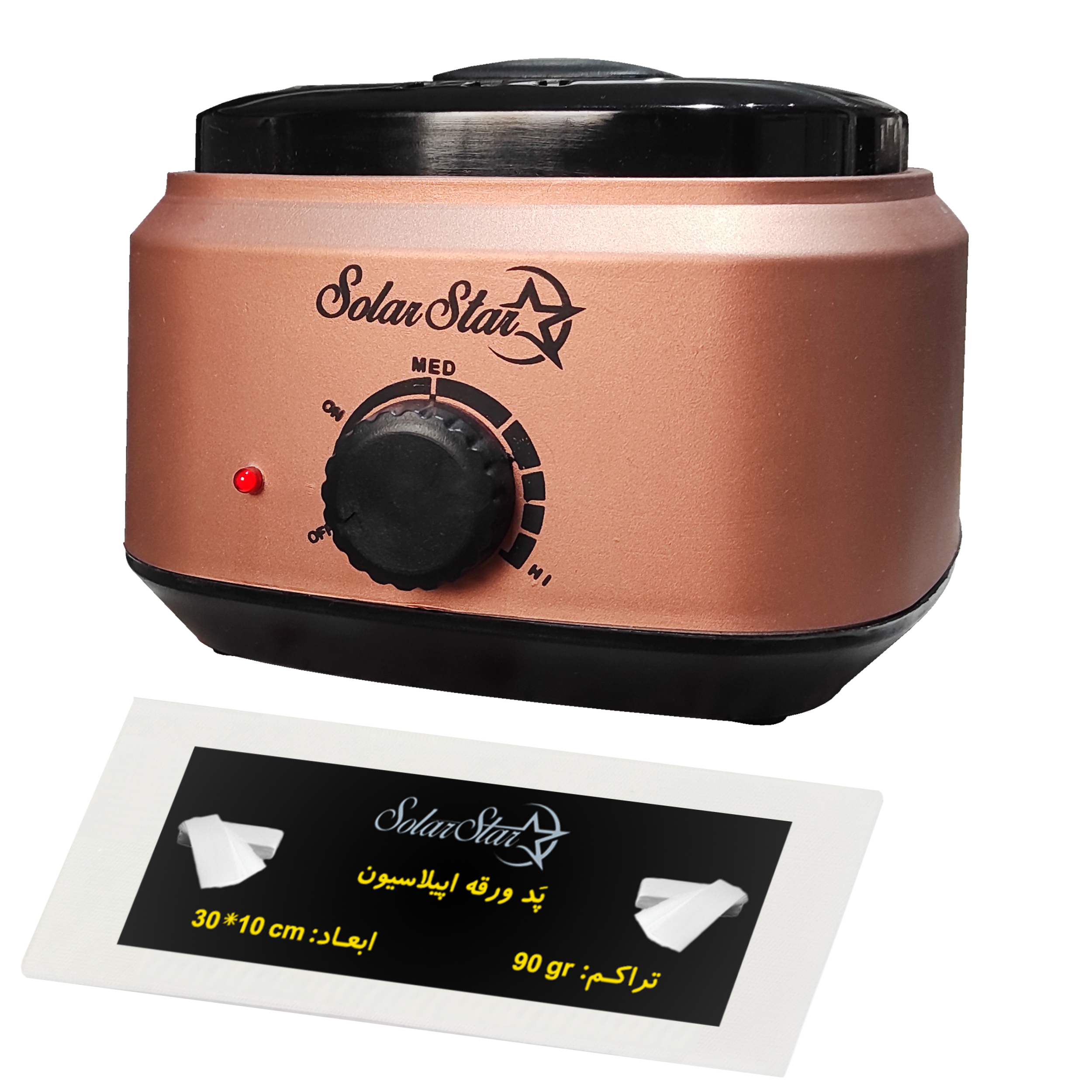 دستگاه موم گرم کن و ذوب وکس سولار استار مدل 601 به همراه پد اپیلاسیون بسته 10 عددی