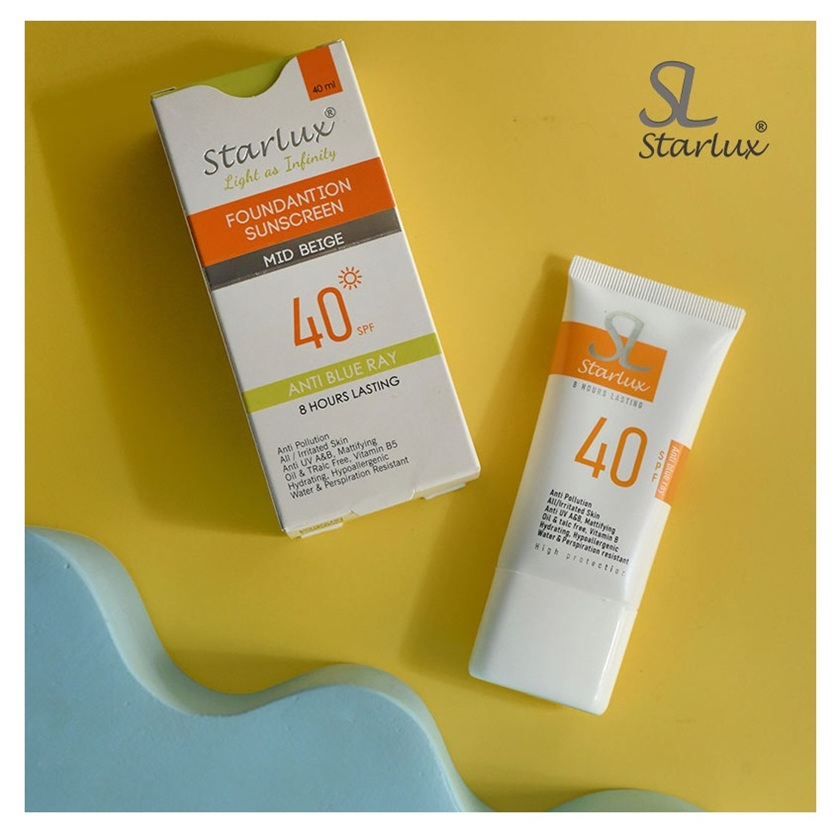 کرم ضدآفتاب رنگی استار لوکس SPF40 مدل فوق سبک، محافظ UVA و UVB و ضد اشعه آبی (Blue Ray)، ضد آب و مقاوم در برابر تعریق، آبرسان و تقویت‌کننده پوست، مناسب انواع پوست حجم 40 میلی‌لیتر