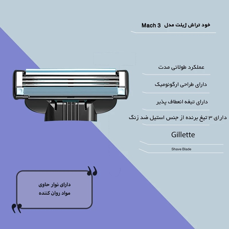خود تراش ژیلت مدل Mach 3 Fresh Clean به همراه تیغ یدک بسته 4 عددی