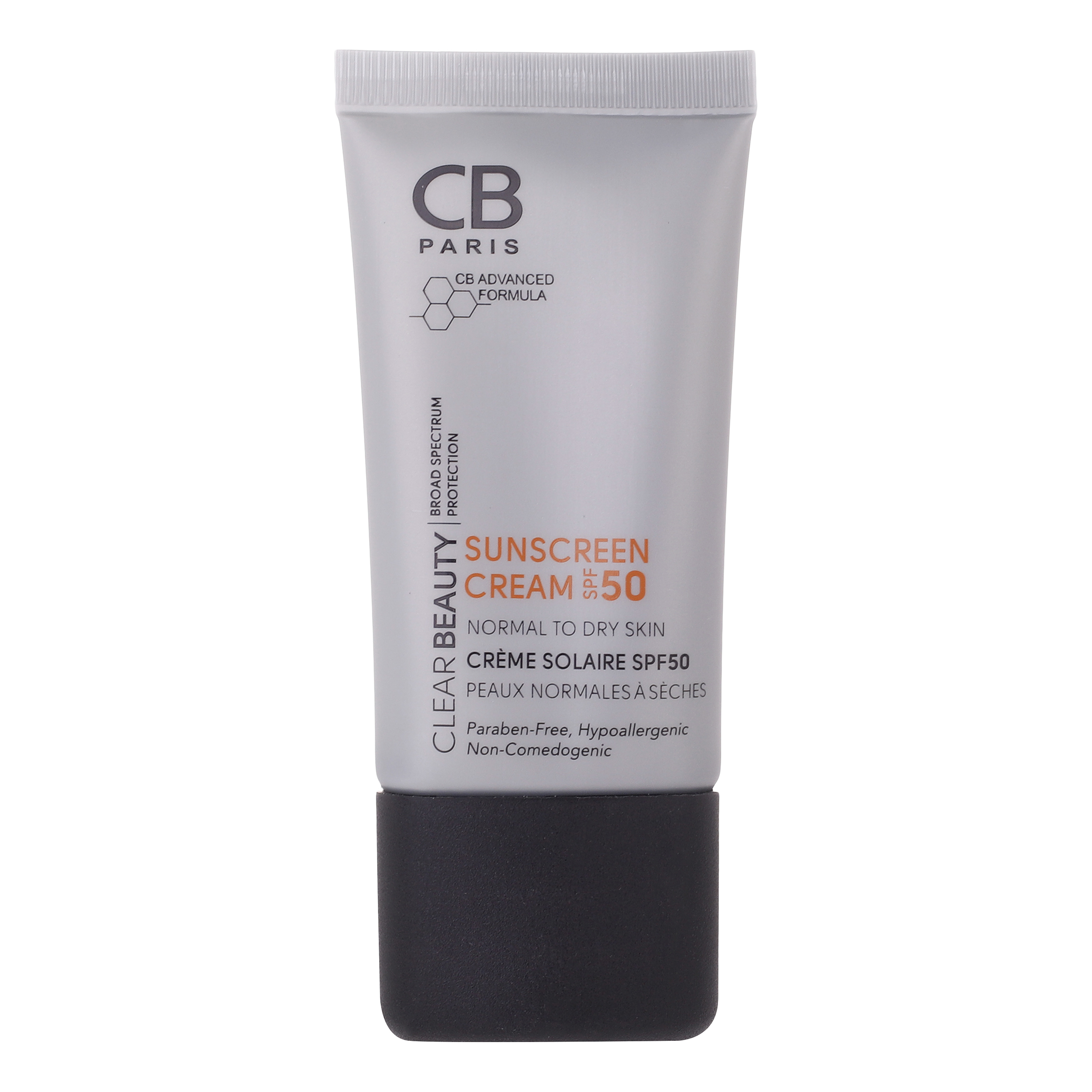 کرم ضد آفتاب بدون رنگ سی بی پاریس SPF 50 مدل 054 ‌مناسب پوست‌های معمولی و خشک حجم 40 میلی‌لیتر