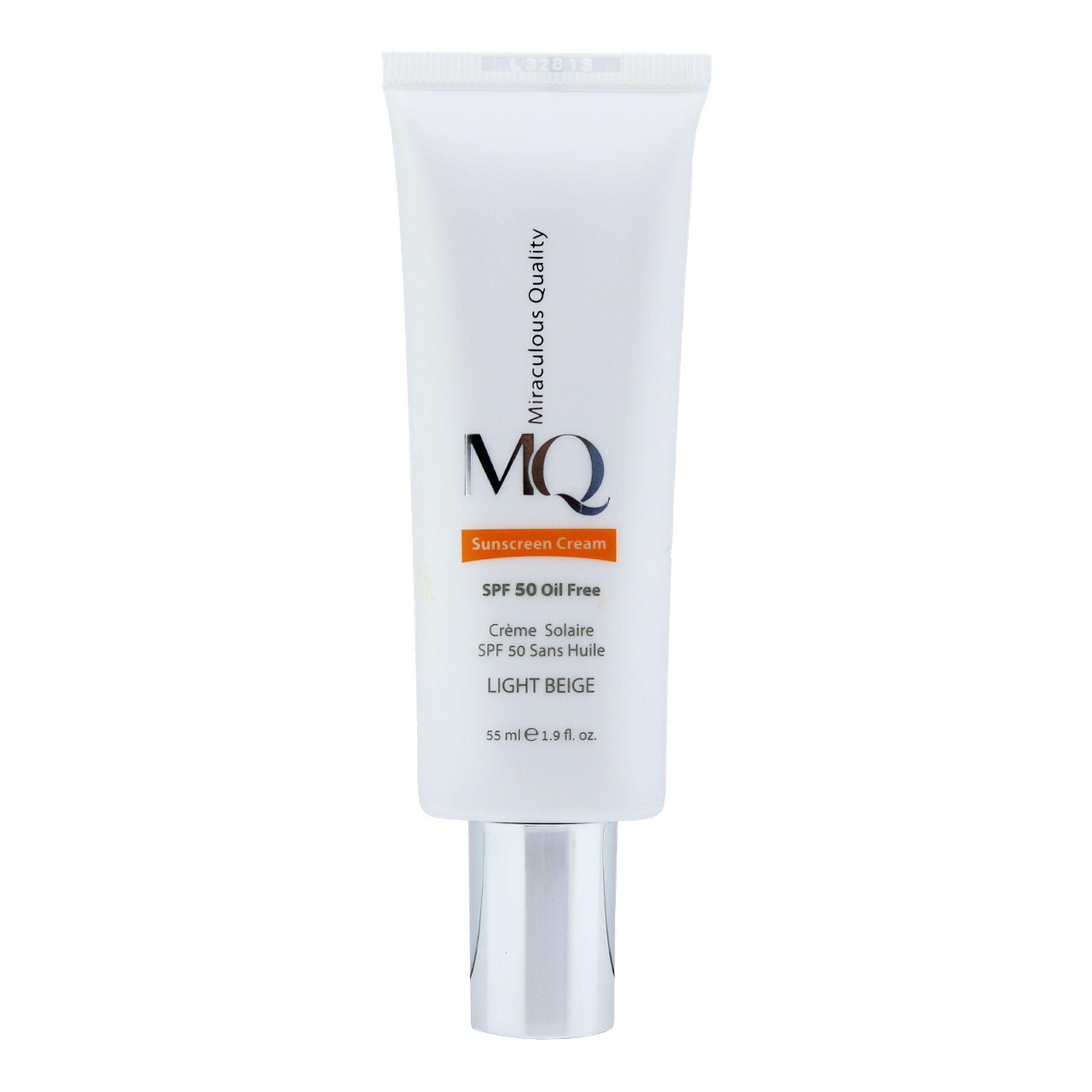 کرم ضدآفتاب رنگی ام کیو SPF50 مدل LIGHT BEIGE، مناسب پوست‌های چرب، حجم 55 میلی‌لیتر