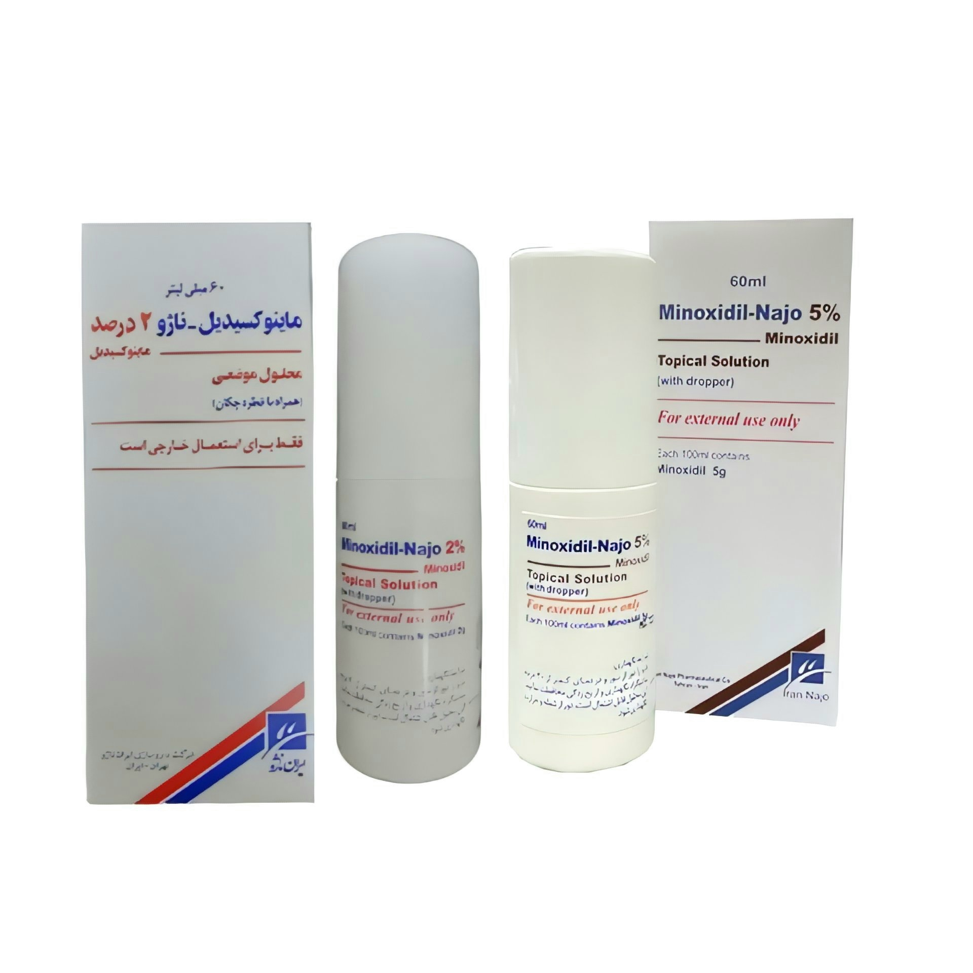 محلول محرک رشد مو ایران ناژو مدل ماینوکسیدیل 5 _ 2 درصد حجم 60 میلی لیتر بسته 2 عددی