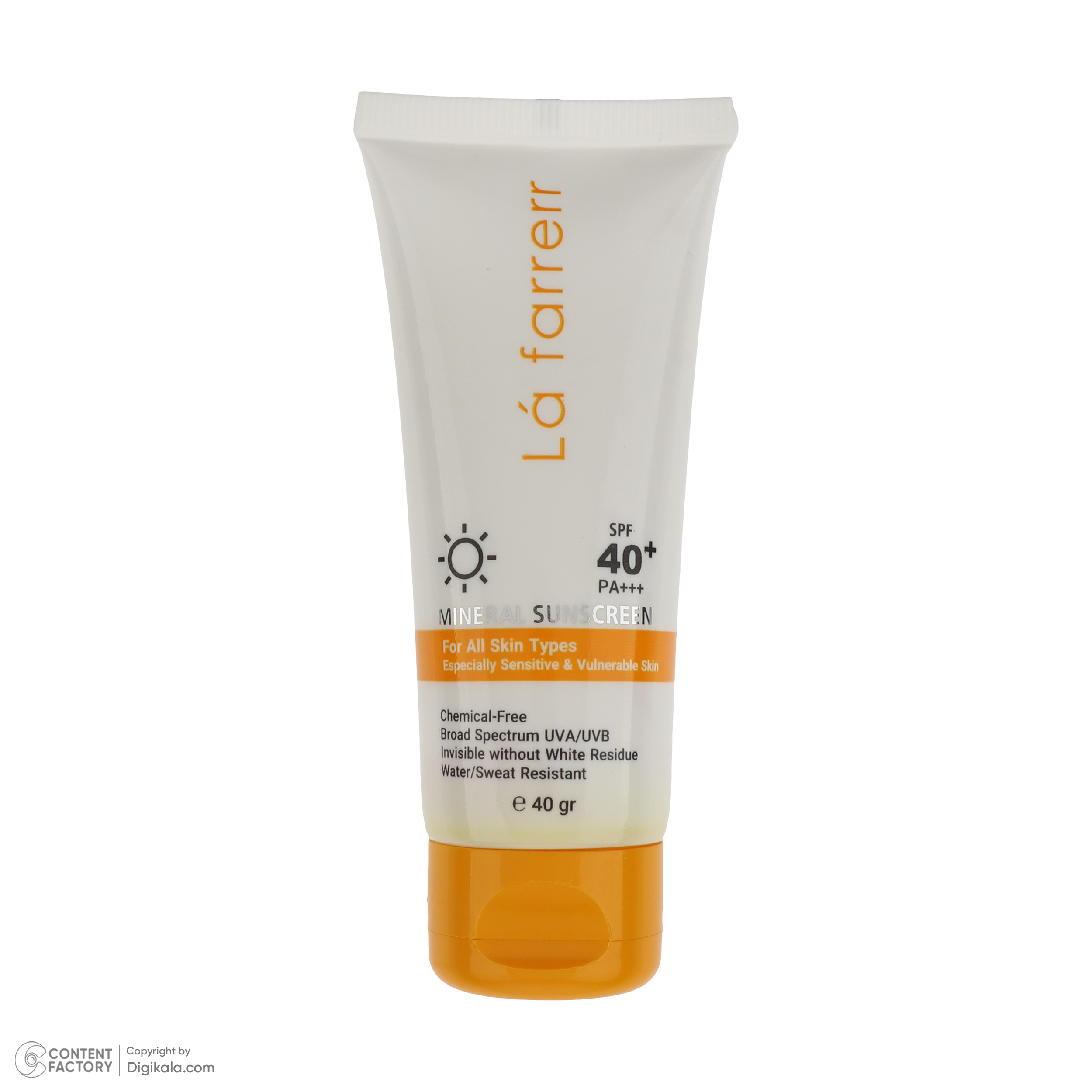 کرم ضد آفتاب بدون رنگ لافارر SPF 40 مدل مینرال حاوی محافظ UVA و UVB و PA+++مناسب پوستهای حساس حجم 40 میلیلیتر