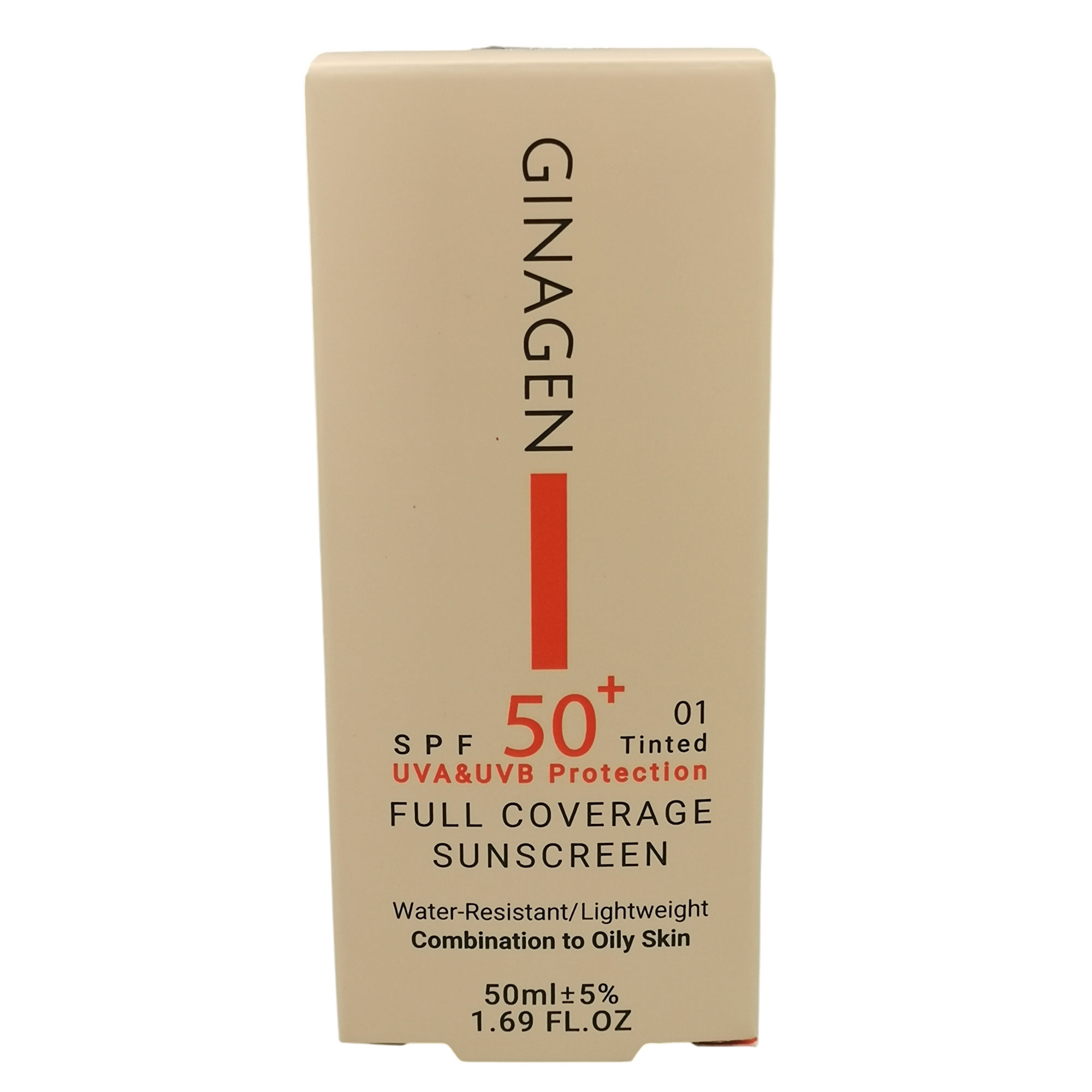 کرم ضد آفتاب رنگی ژیناژن SPF 50 مدل 01 محافظتکننده در برابر اشعههای UVA و UVB مناسب پوستهای چرب و مختلط حجم 50 میلیلیتر مجموعه دو عددی