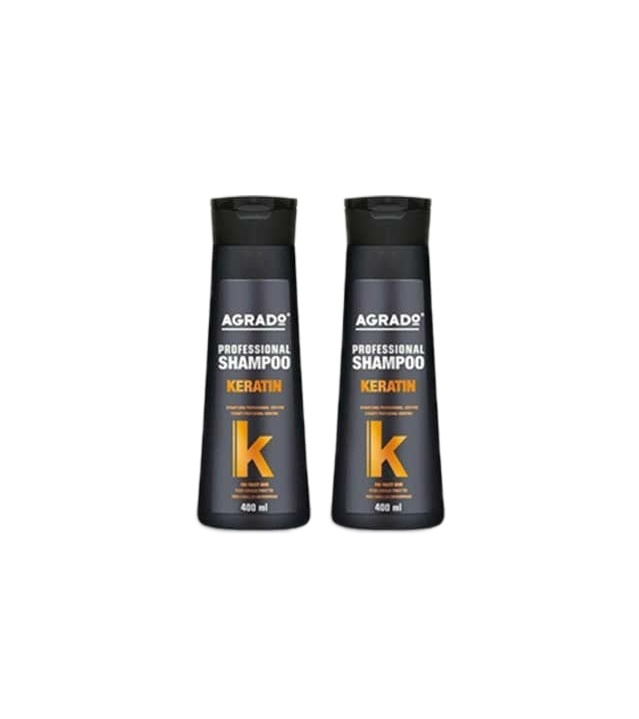 شامپو تقویت کننده و ترمیم کننده مو آگرادو مدل کراتین حجم 400 میلی لیتر مجموعه 2 عددی