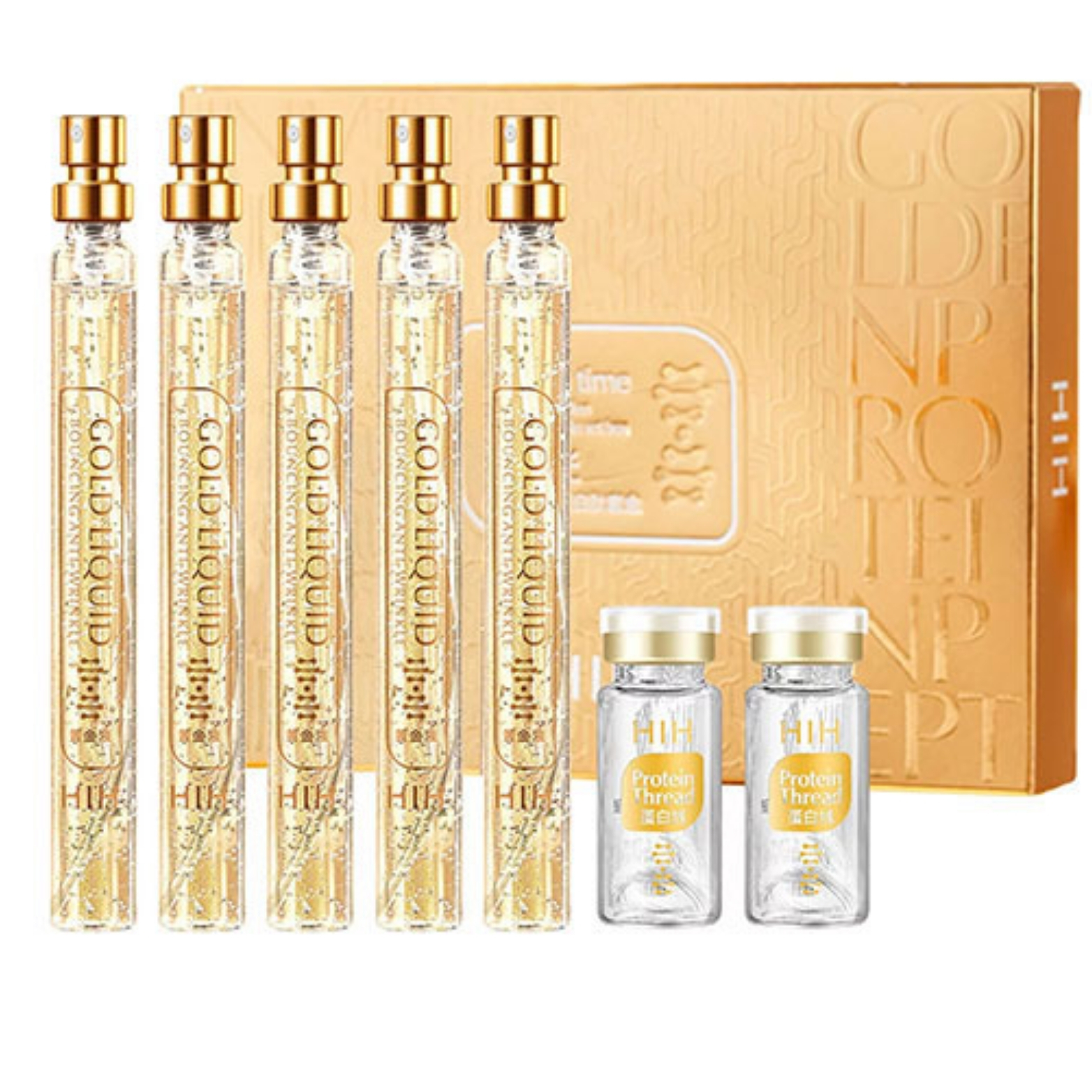 پک ضد چروک اچ آی اچ مدل نخ کلاژن جذبی و طلا بسته 7 عددی