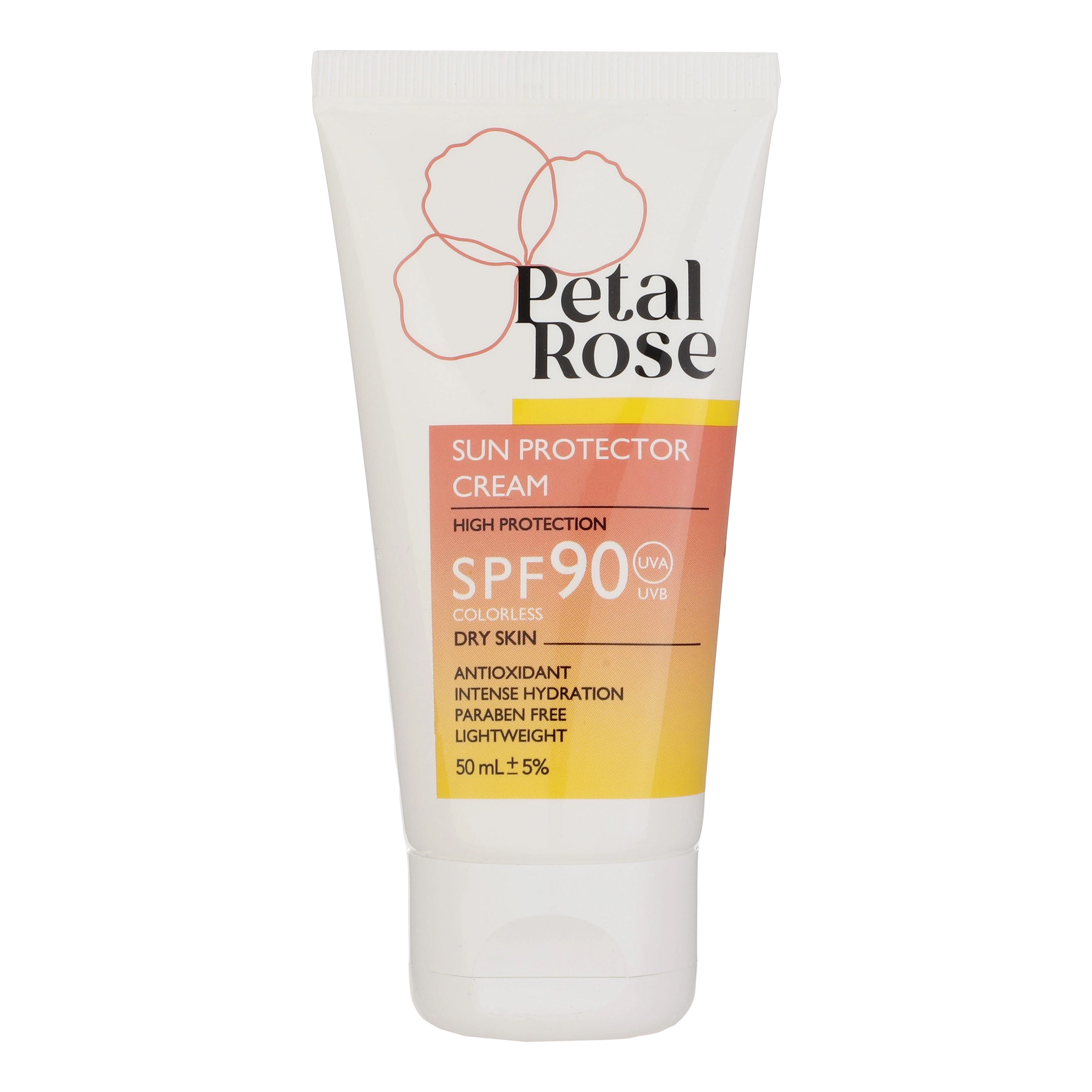 ضدآفتاب بی‌رنگ SPF90 پتال رز مدل High Protection مناسب پوست خشک، حجم 50 میلی‌لیتر