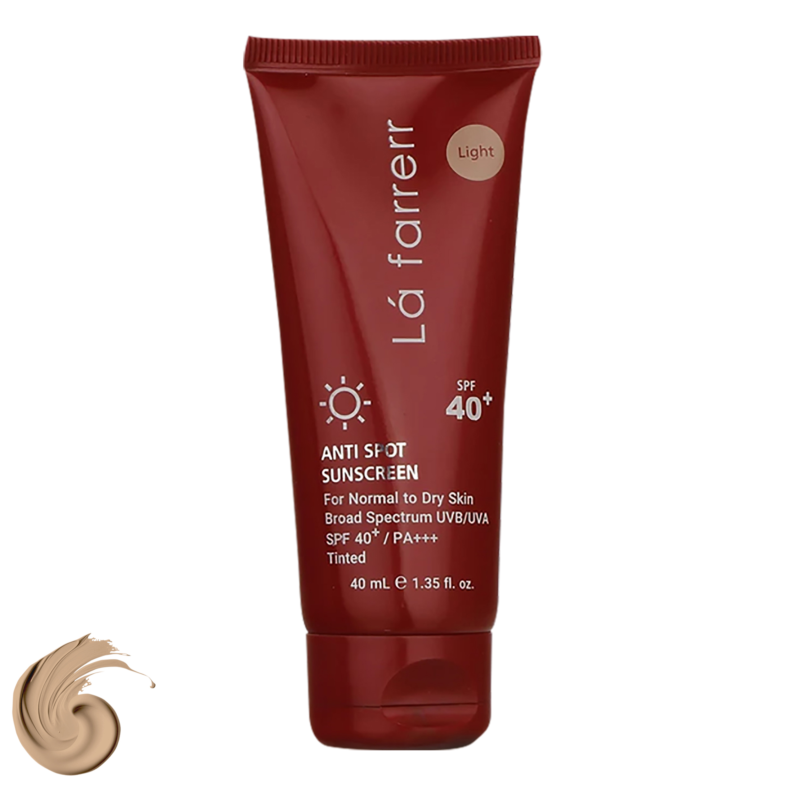 کرم ضدآفتاب و ضدلک رنگی لافارر مدل SPF40-Light، مناسب پوستهای خشک و معمولی، حجم 40 میلیلیتر