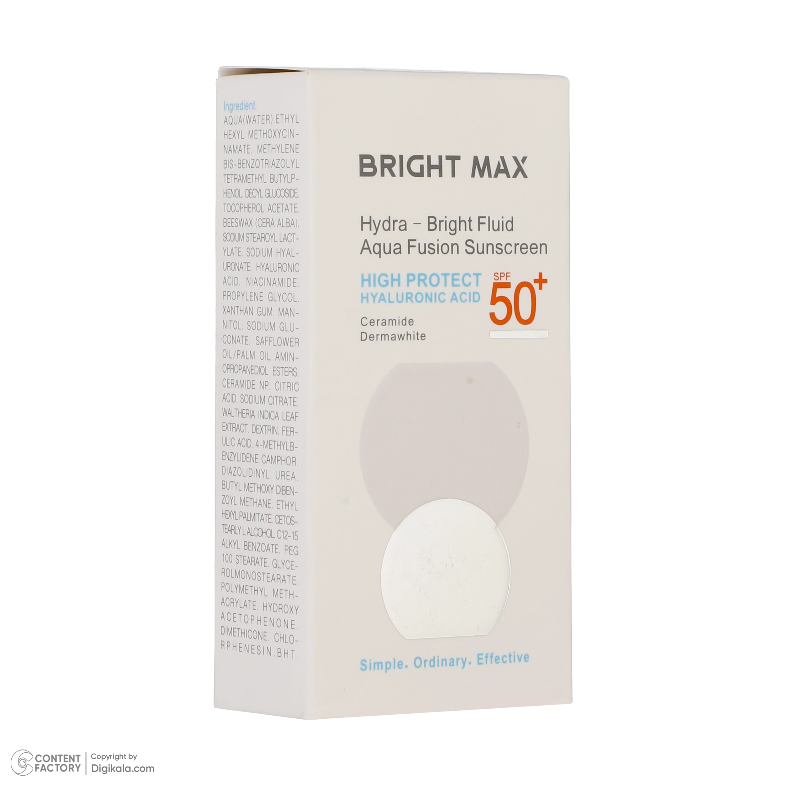 فلوئید ضدآفتاب بی‌رنگ برایت مکس SPF50 مدل هیدرابرایت ‌مناسب انواع پوست، حجم 50 میلی‌لیتر