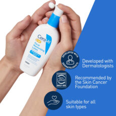 لوسیون ضد آفتاب بی رنگ سراوی SPF 50 مدل AM مناسب پوستهای معمولی حجم 60 میلیلیتر