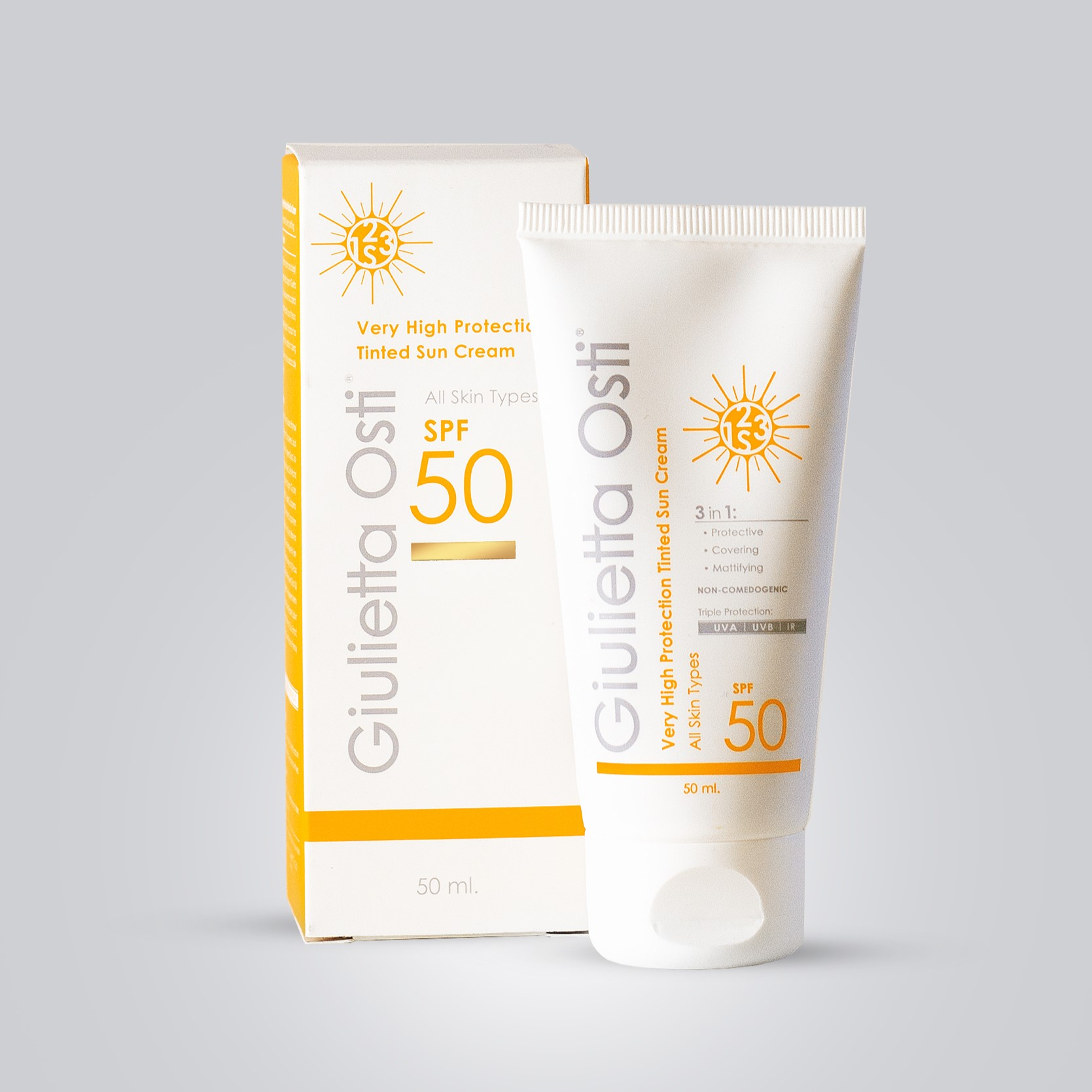 کرم ضد آفتاب رنگی جولیتا اُستی SPF 50 مدل 00 مناسب انواع پوست‌ حجم 50 میلی‌لیتر