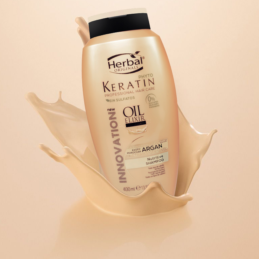 شامپو تقویت کننده و ترمیم کننده مو هربال مدل کراتین آرگان حجم 400 میلی لیتر