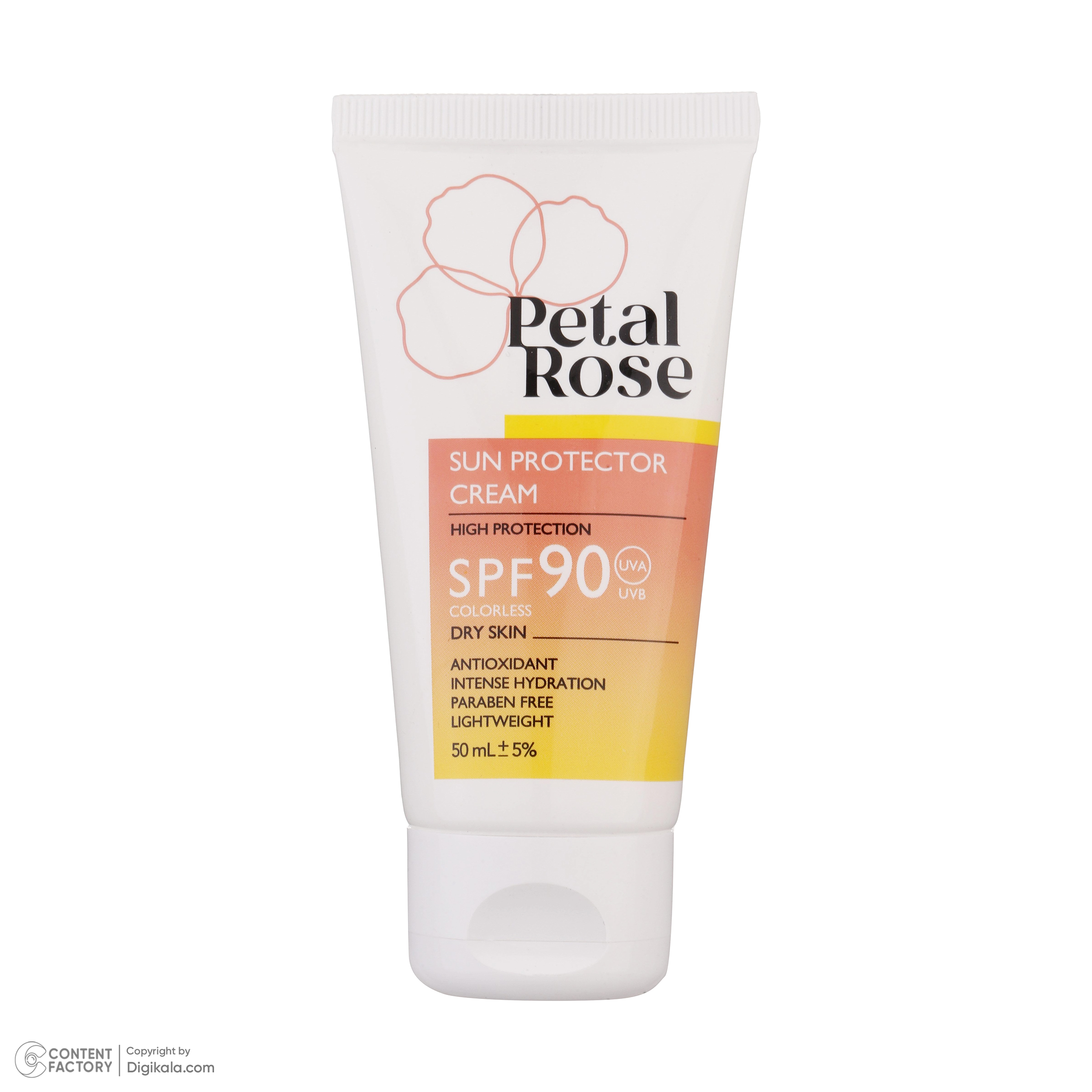 ضدآفتاب بی‌رنگ SPF90 پتال رز مدل High Protection مناسب پوست خشک، حجم 50 میلی‌لیتر