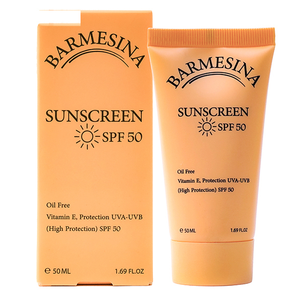 کرم ضد آفتاب بدون رنگ بارمسینا SPF 50 مدل 01 مناسب برای پوست‌های چرب حجم 50 میلی‌لیتر