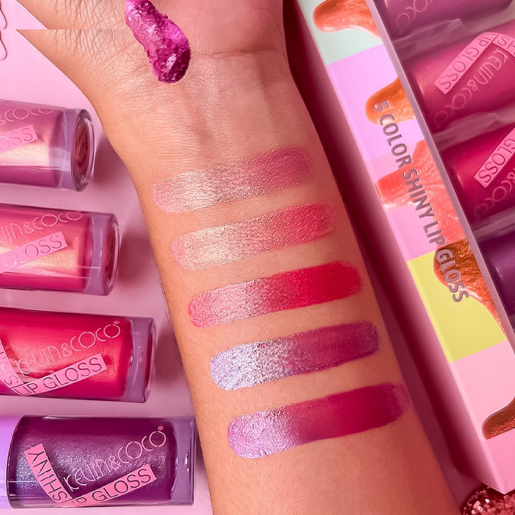 رژ لب مایع کوین اند کوکو مدل شاینی شماره 055 مجموعه 5 عددی