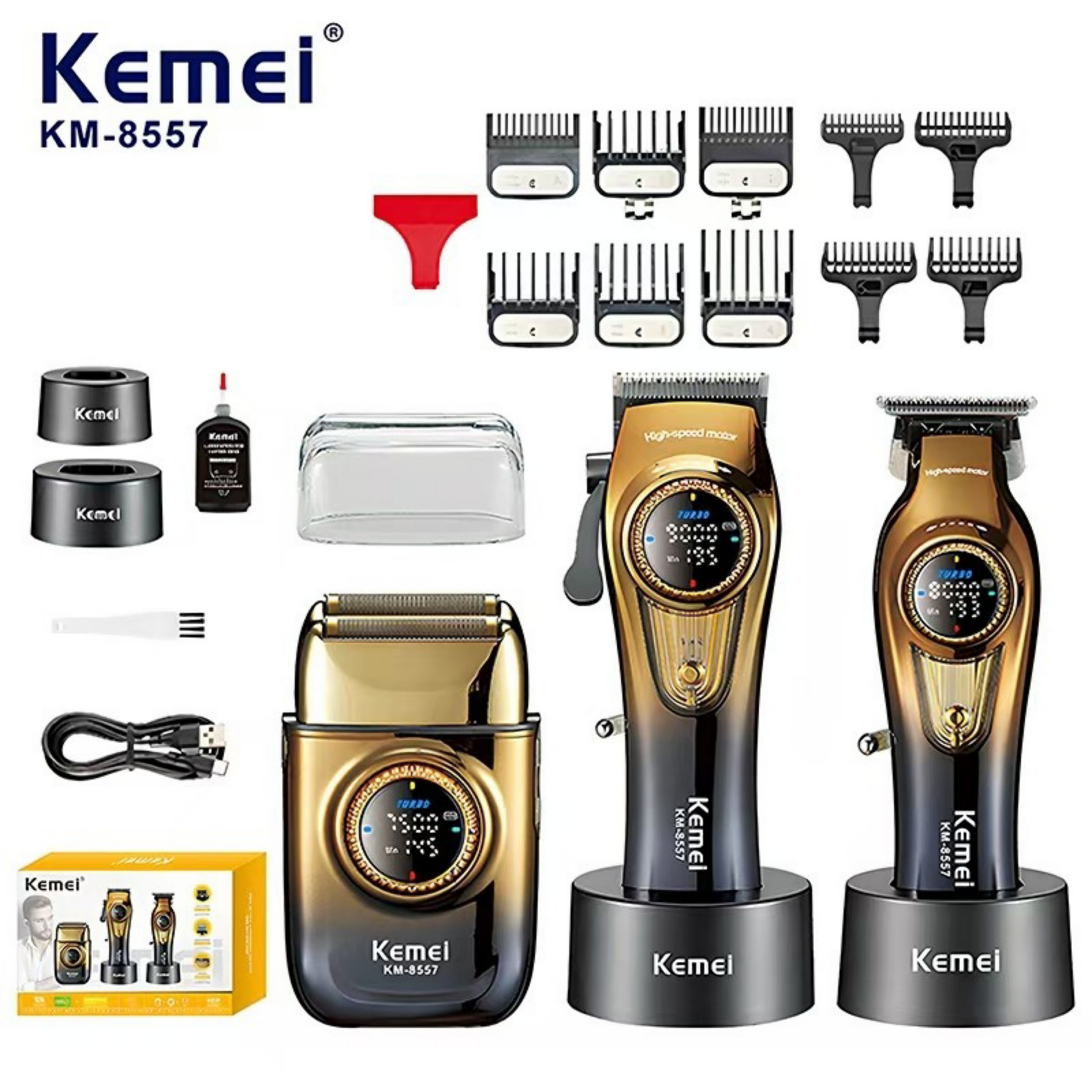 ماشین اصلاح موی سر و صورت شارژی کیمی مدل km-8557 مجموعه 3 عددی