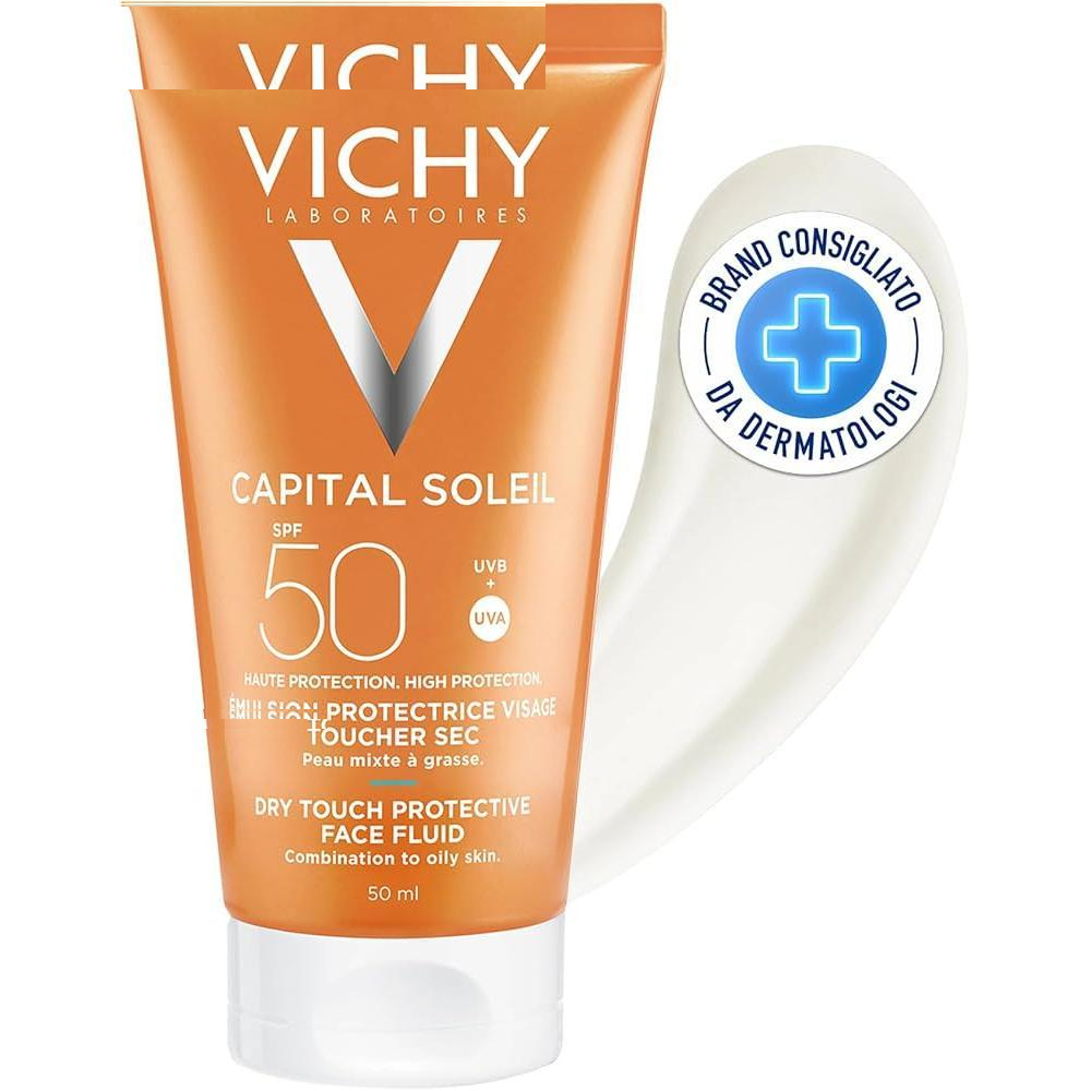 کرم ضد آفتاب بدون رنگ ویشی SPF 50 مدل Dry Touch ‌مناسب پوست‌های چرب و مختلط حجم 50 میلی‌لیتر