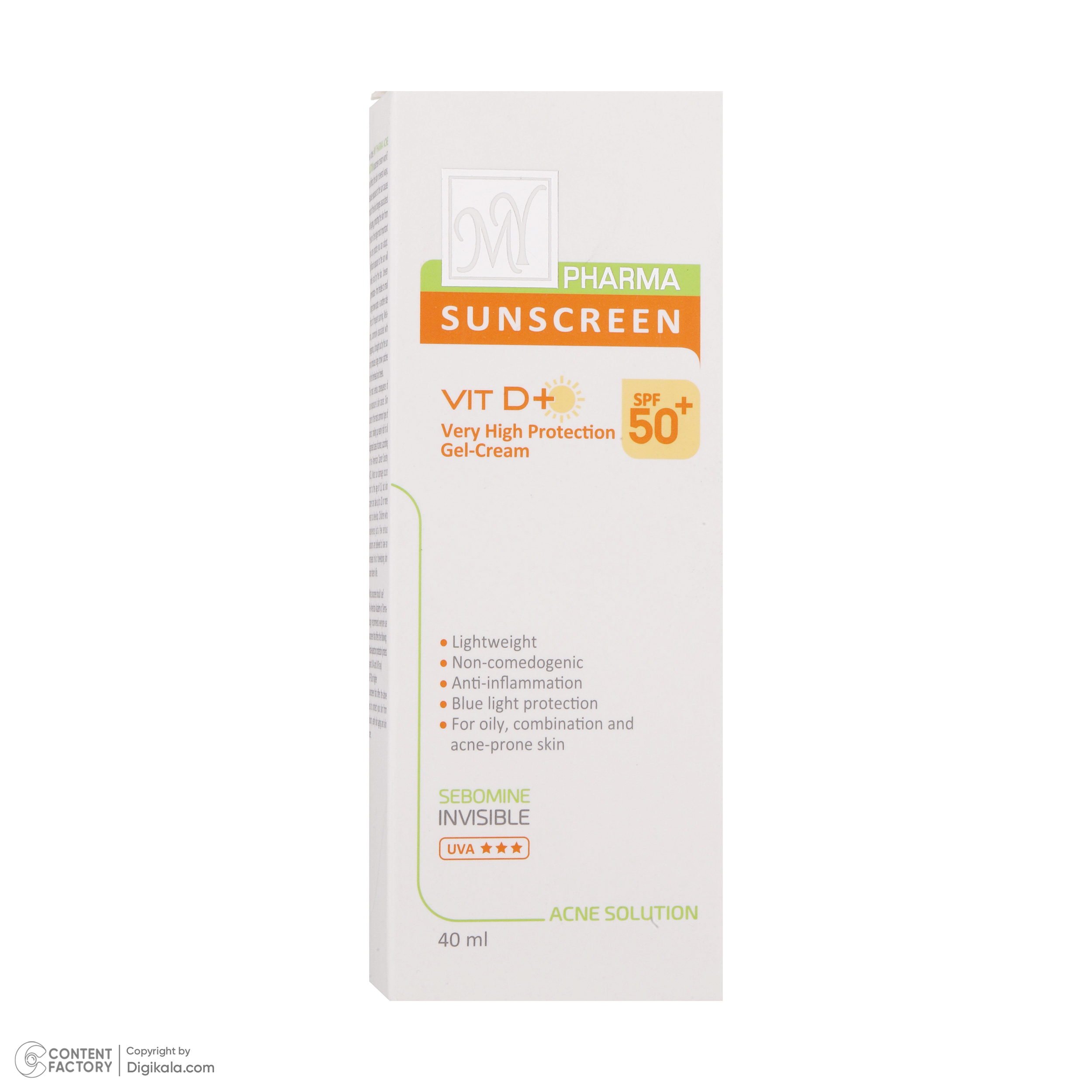 کرم ضدآفتاب بی‌رنگ مای سری فارما مدل SPF50، مناسب پوست‌های چرب و مختلط، حجم 40 میلی‌لیتر