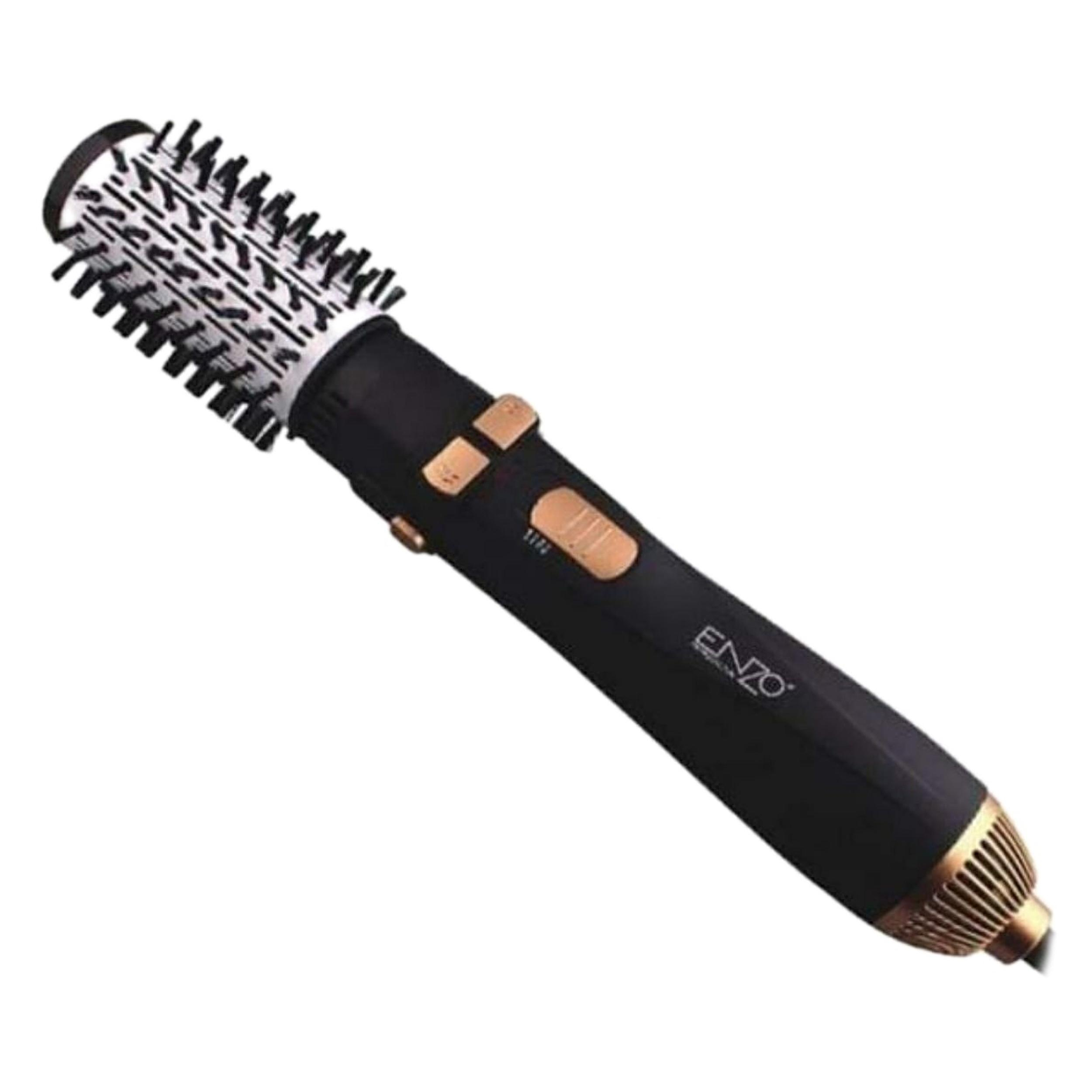 سشوار برس‌دار چرخشی حرفه‌ای انزو مدل EN-746، موتور AC با توان مصرفی 6600 وات، دارای قابلیت باد سرد، با حالت صاف‌کننده و حجم‌دهنده، وزن 400 گرم، تنظیم حرارت 2 حالته و کنترل سرعت 2 حالته، به همراه سری برس‌دار گرد باریک، پهن و تخت