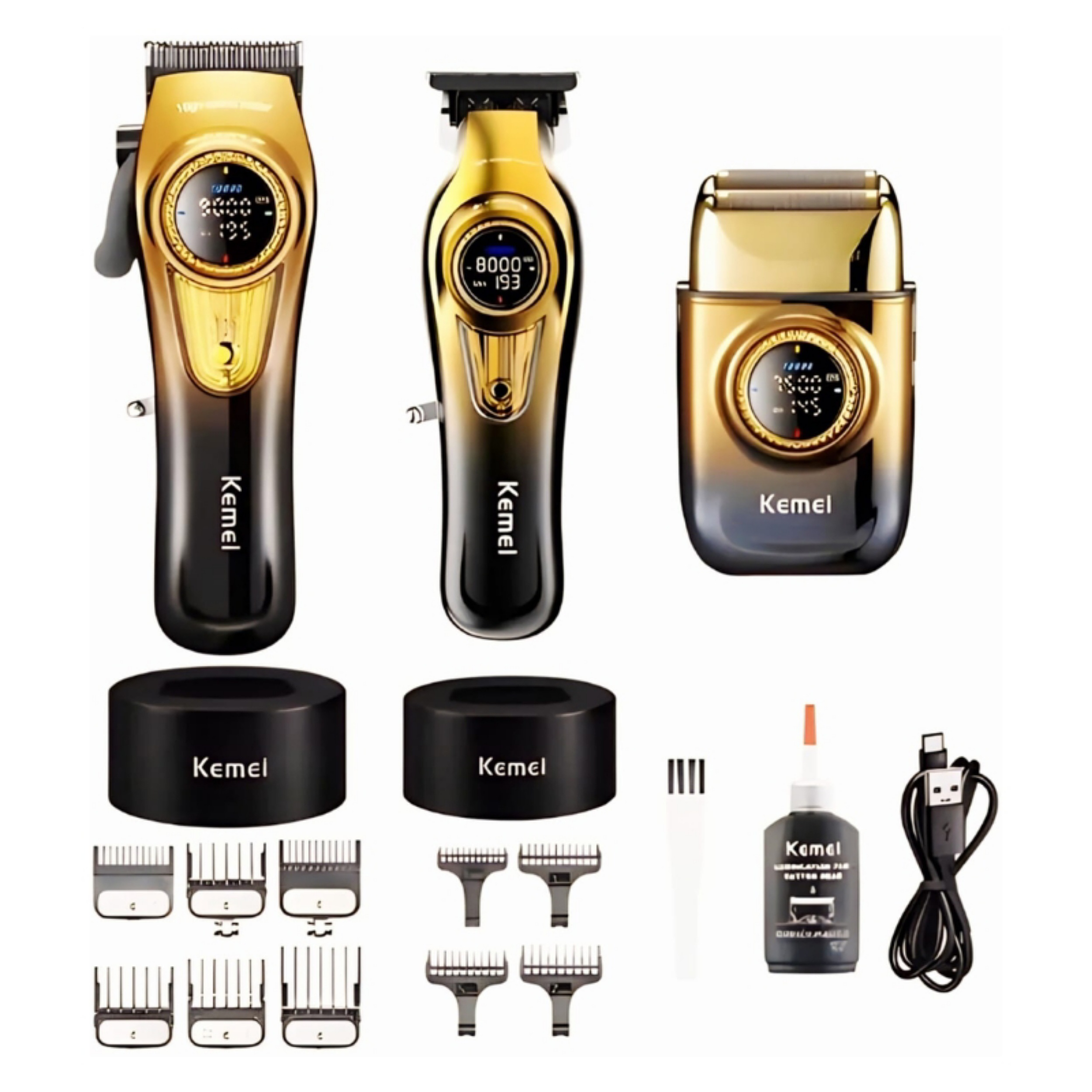 ماشین اصلاح موی سر و صورت شارژی کیمی مدل km-8557 مجموعه 3 عددی