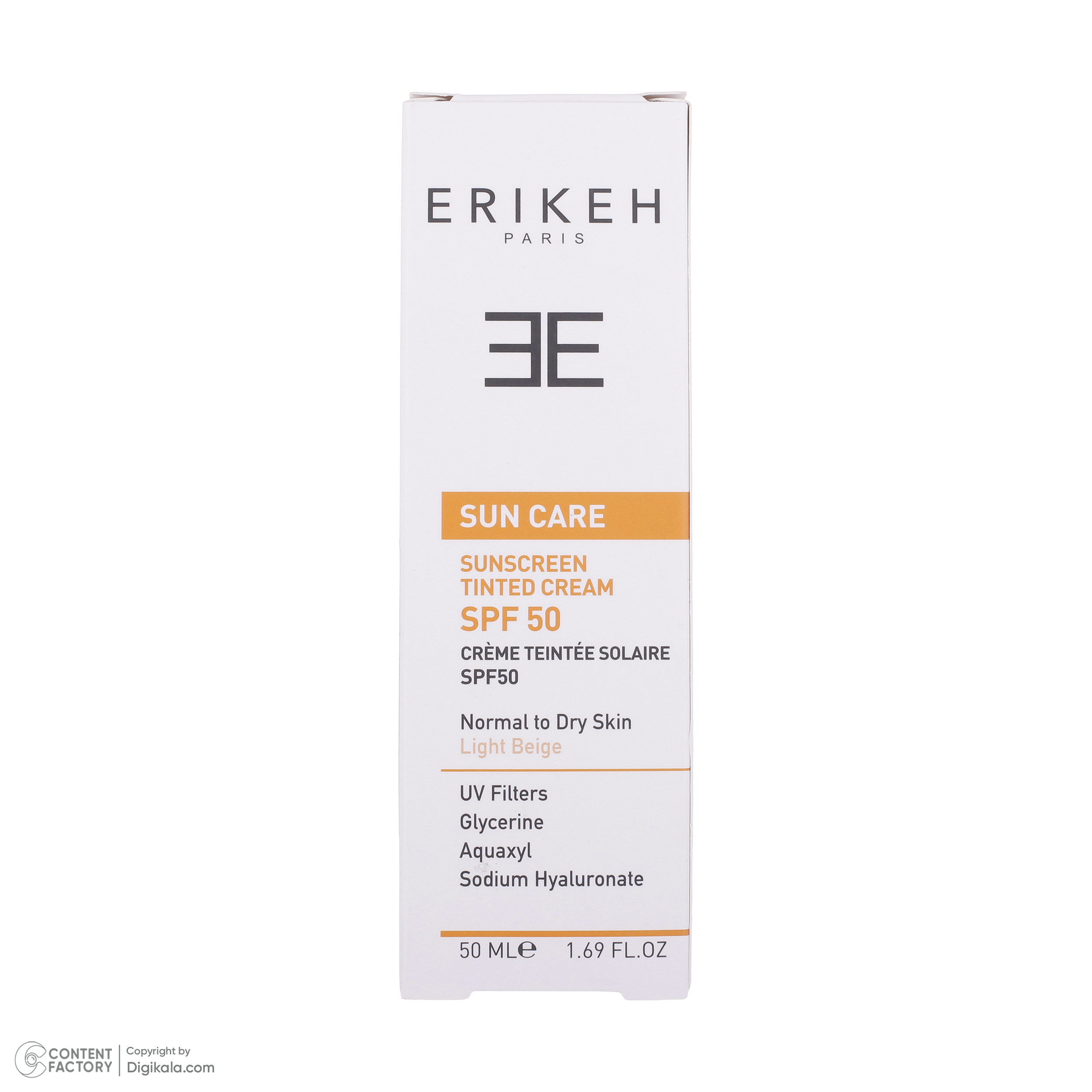 کرم ضد آفتاب رنگی صورت اریکه spf50 مدل Light Beige مناسب برای انواع پوست نرمال تا خشک حجم 50 میلی‌لیتر