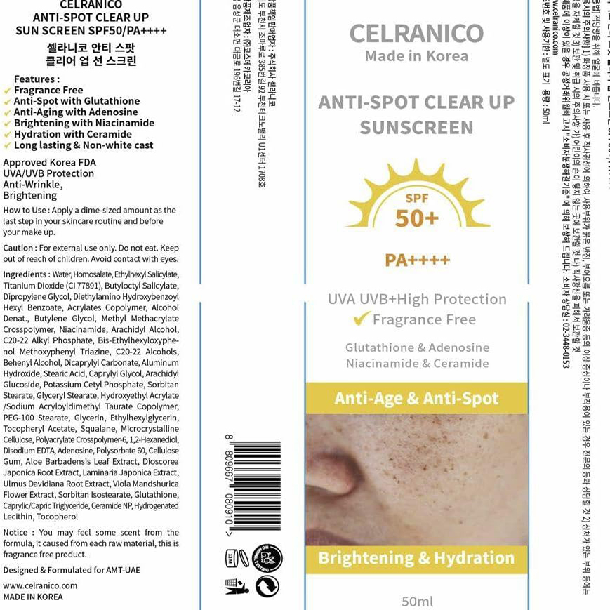 کرم ضد آفتاب بدون رنگ سلرانیکو SPF 50 مدل CLEAR UP مناسب انواع پوست حجم 50 میلیلیتر