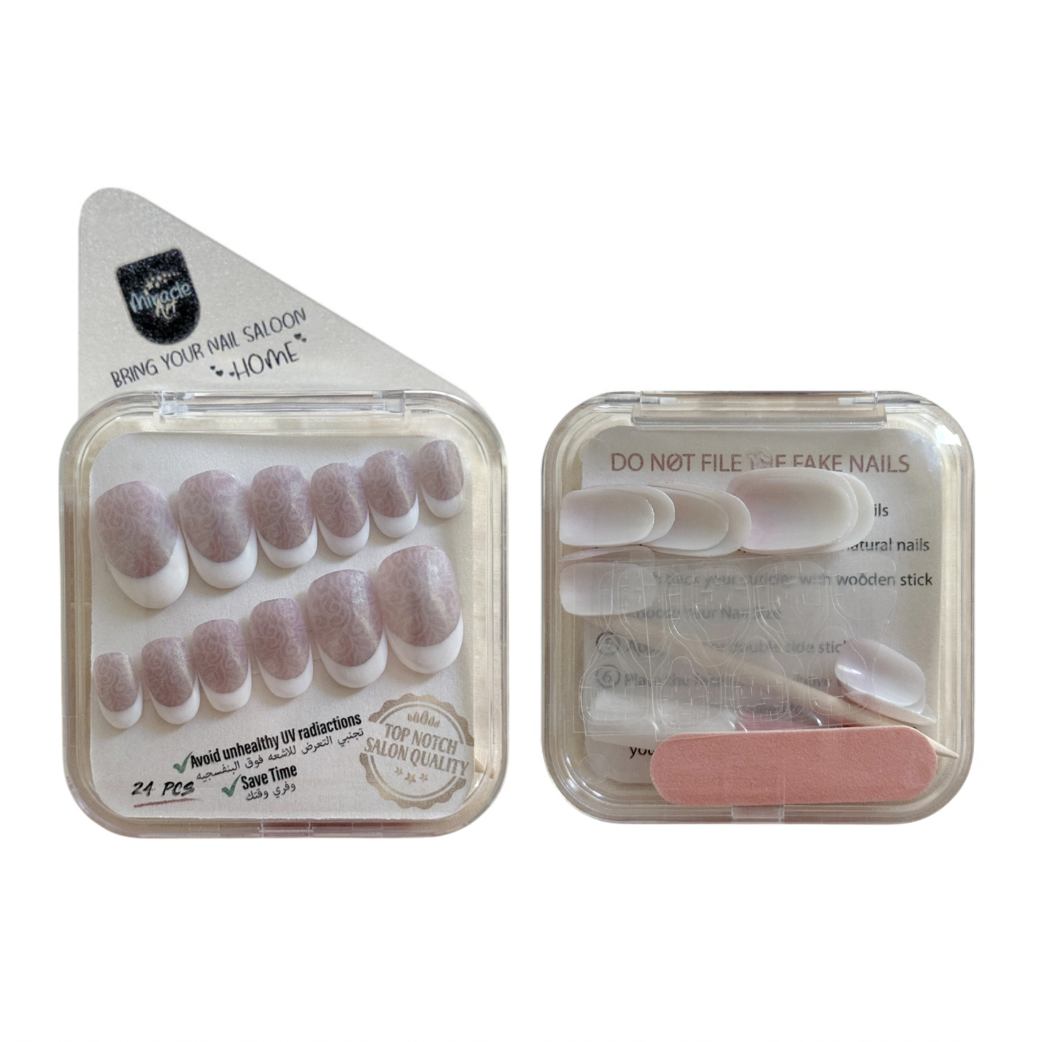 ناخن مصنوعی دست میراکل آرت مدل گرد کد R2400104 بسته 24 عددی