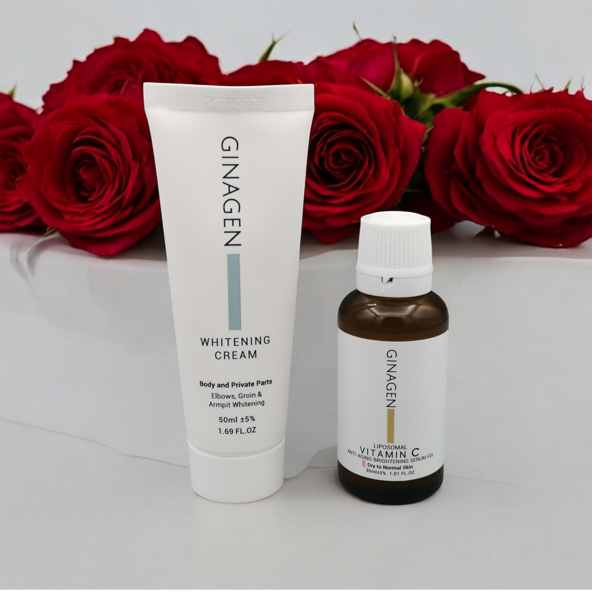 کرم روشن کننده بدن ژیناژن مدل 001 حجم 50 میلی لیتر به همراه سرم روشن کننده ژیناژن مدل cc حجم 30 میلی لیتر