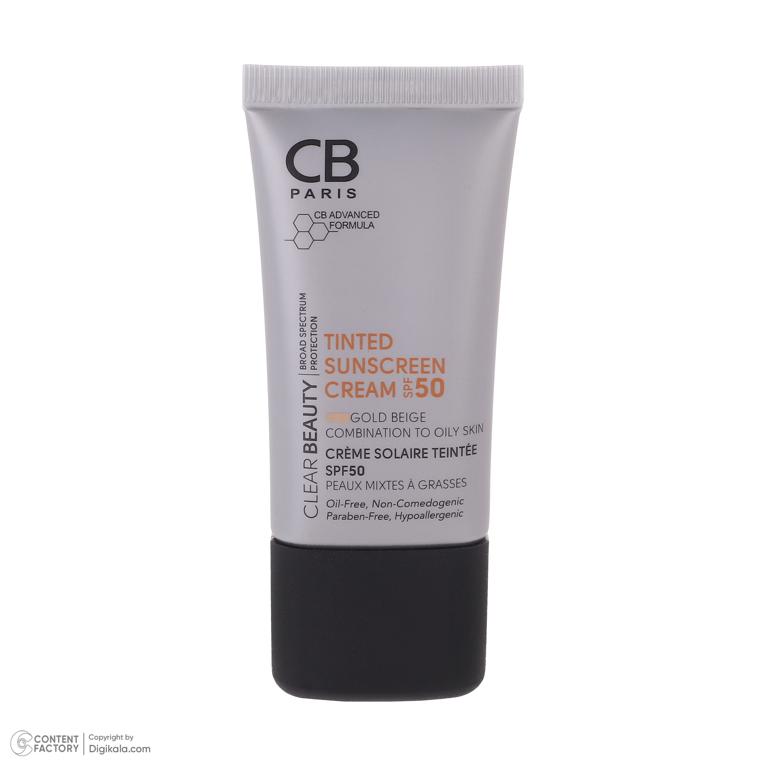 کرم ضد آفتاب رنگی سی بی پاریس SPF 50 مدل 01 مناسب پوستهای چرب حجم 40 میلیلیتر