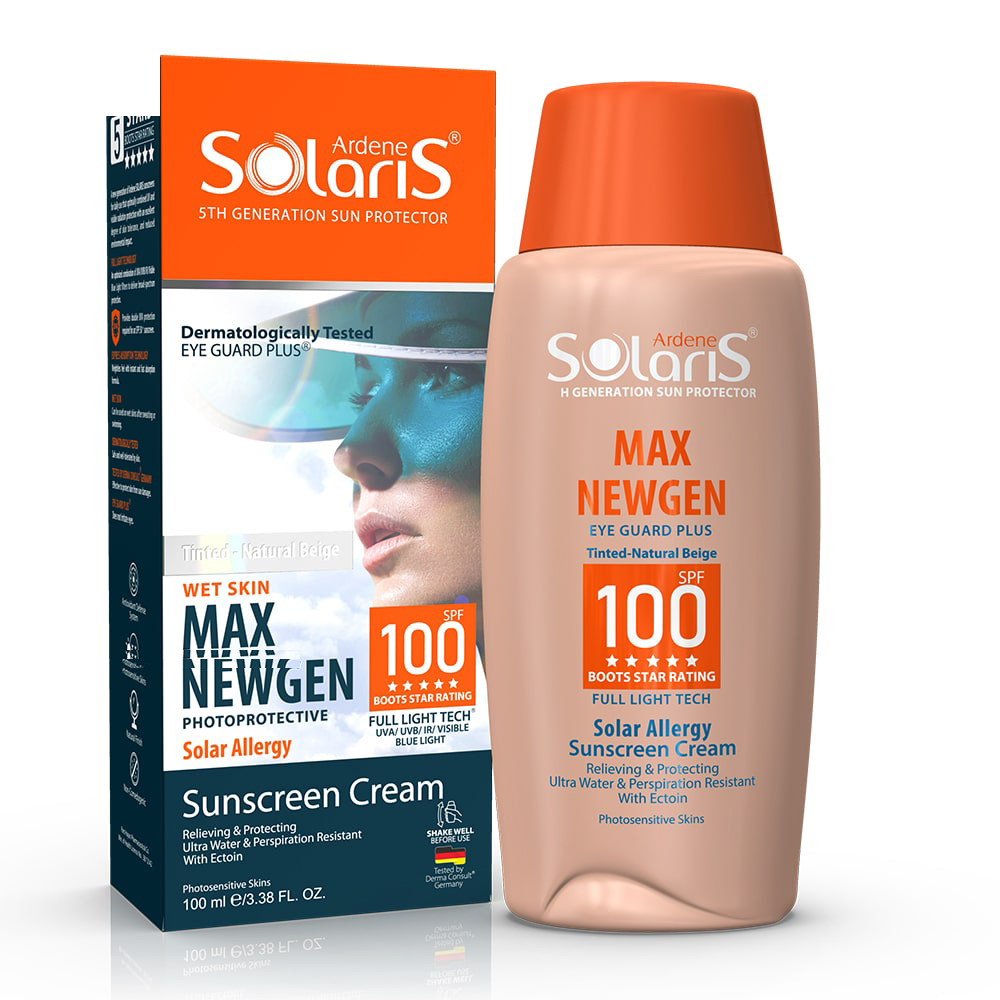 کرم ضدآفتاب رنگی آردن سولاریس SPF100 مدل Max Newgen، مناسب پوستهای حساس، حجم 100 میلیلیتر