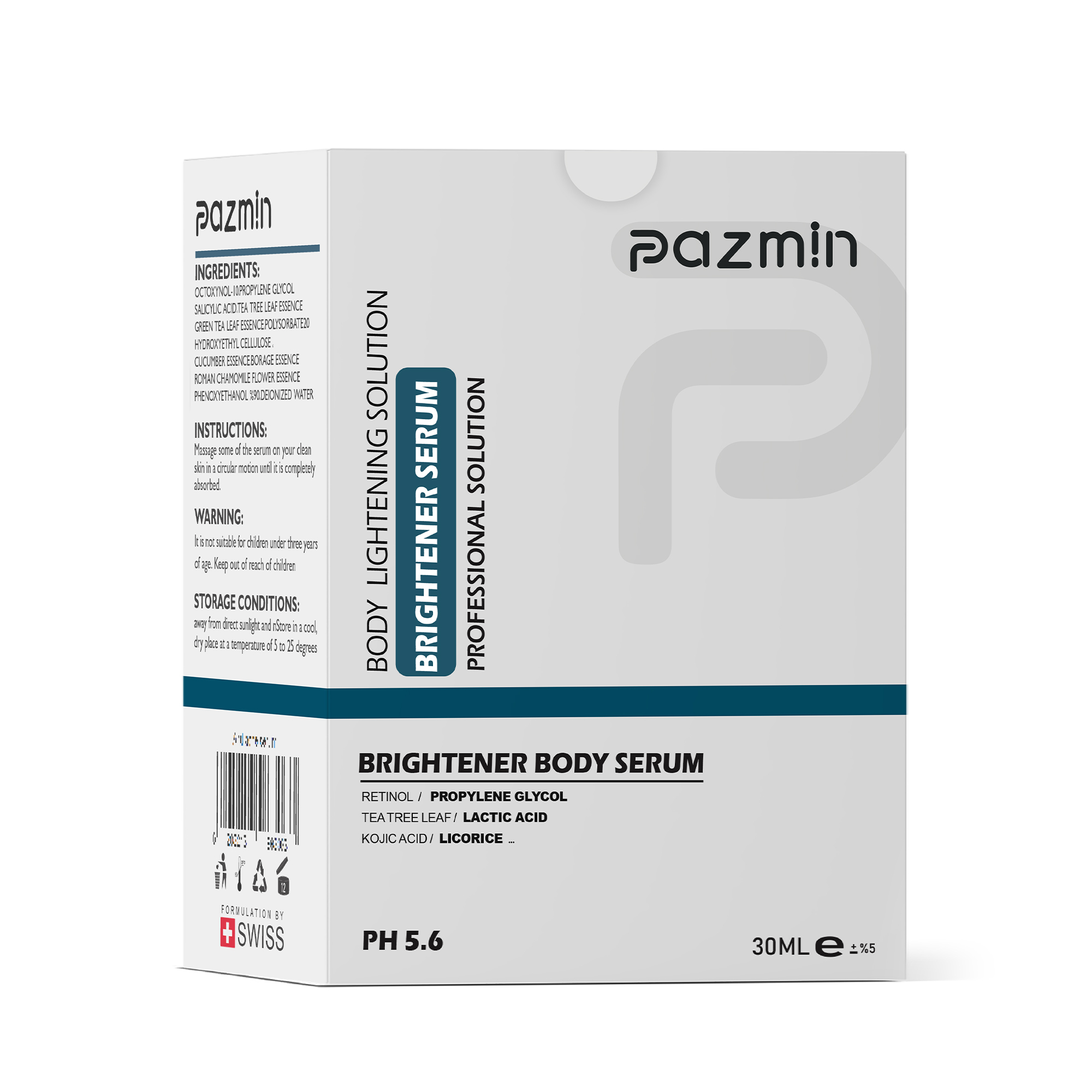ﺳﺮم روشن کننده بدن پازمین مدل لاکتیک اسید حجم 30 میلی لیتر