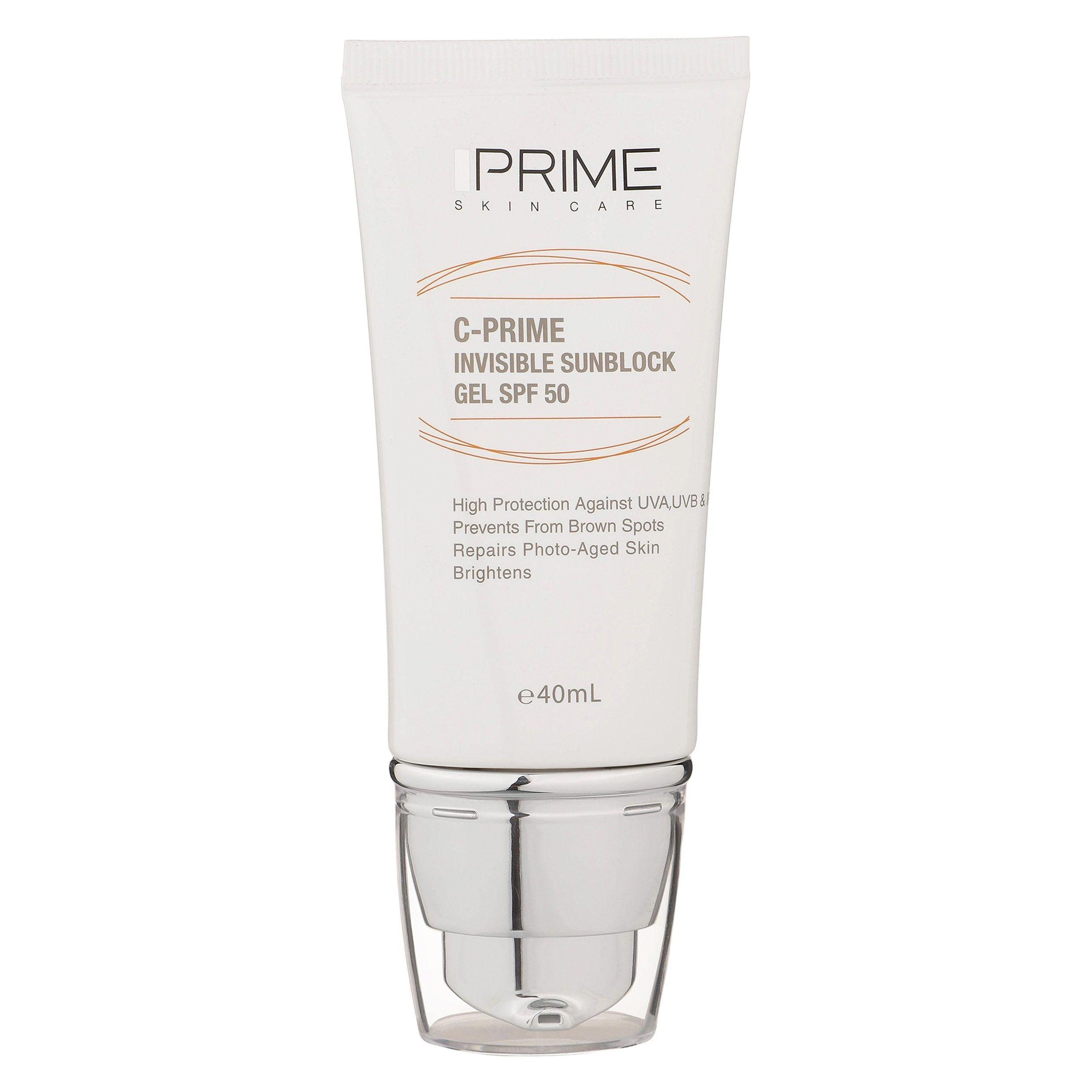 ژل ضدآفتاب بیرنگ پرایم SPF50 مدل C-Prime مناسب برای انواع پوست، حجم 40 میلیلیتر