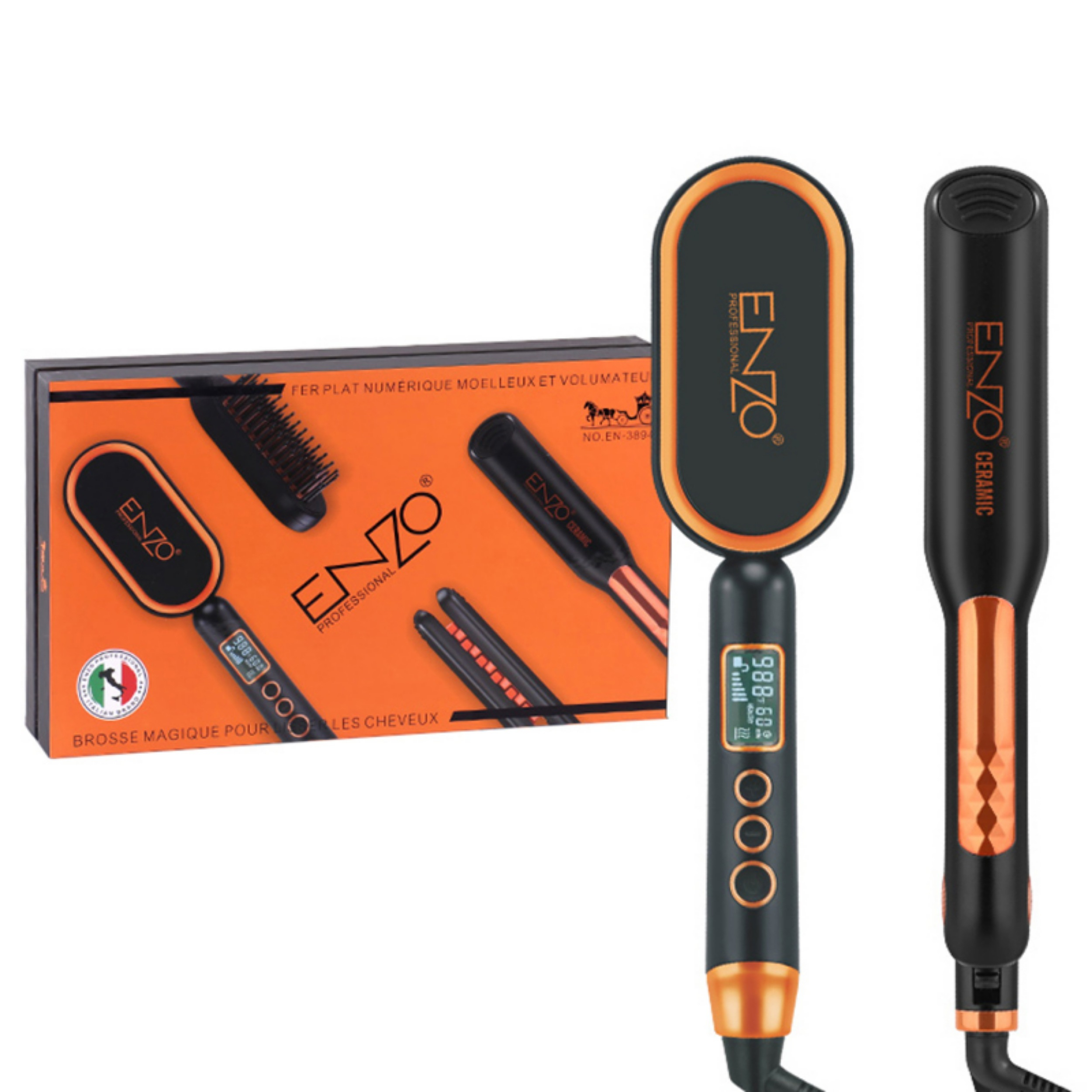 اتو و حالتدهندهی مو حرفه ای انزو پروفیشینال مدل EN-3894 2in1 به همراه برس حرارتی