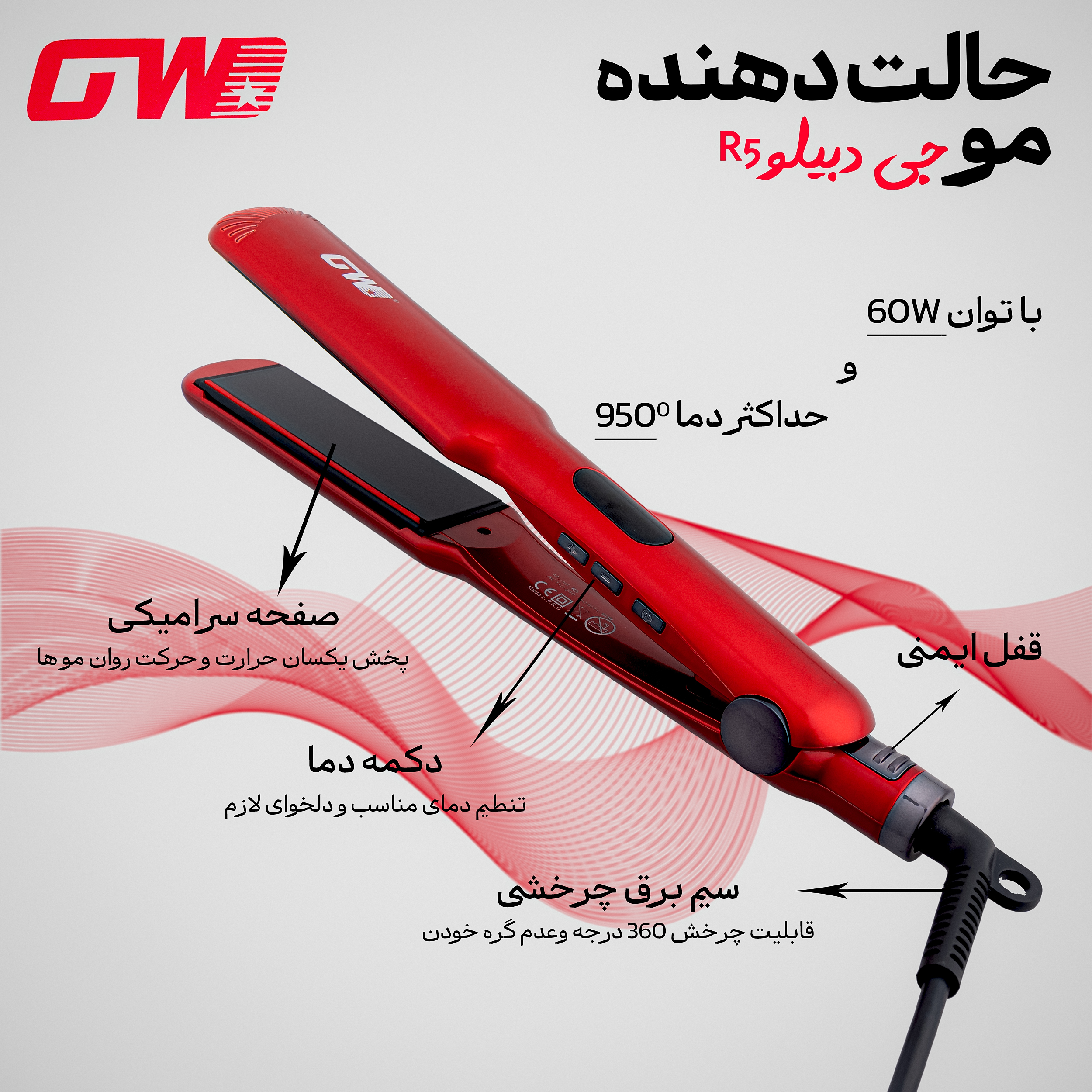 اتو و حالت دهنده ی مو جی دبلیو مدل R5