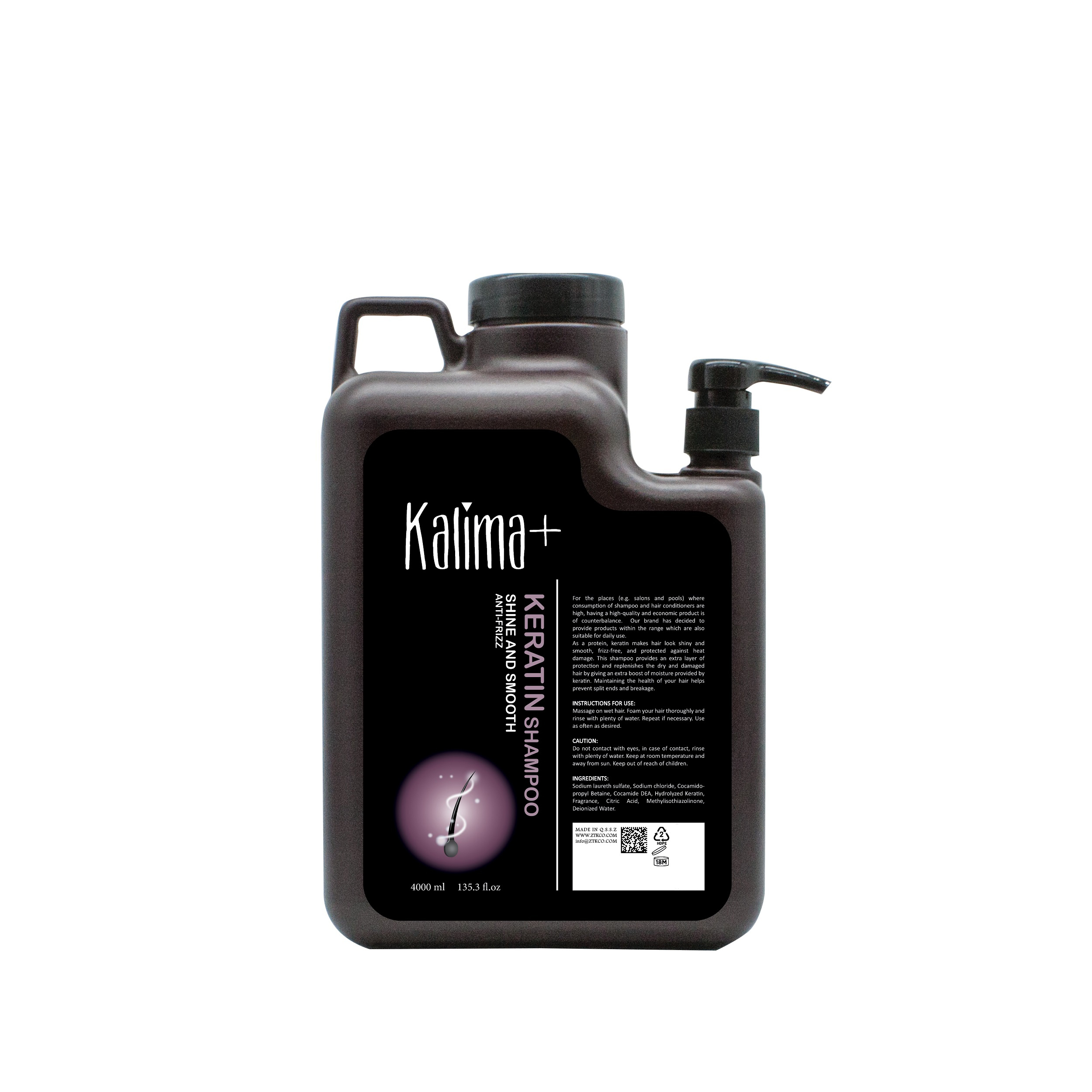 شامپو مو +کالیما مدل حرفه‌ای کراتین حجم 4000 میلی لیتر