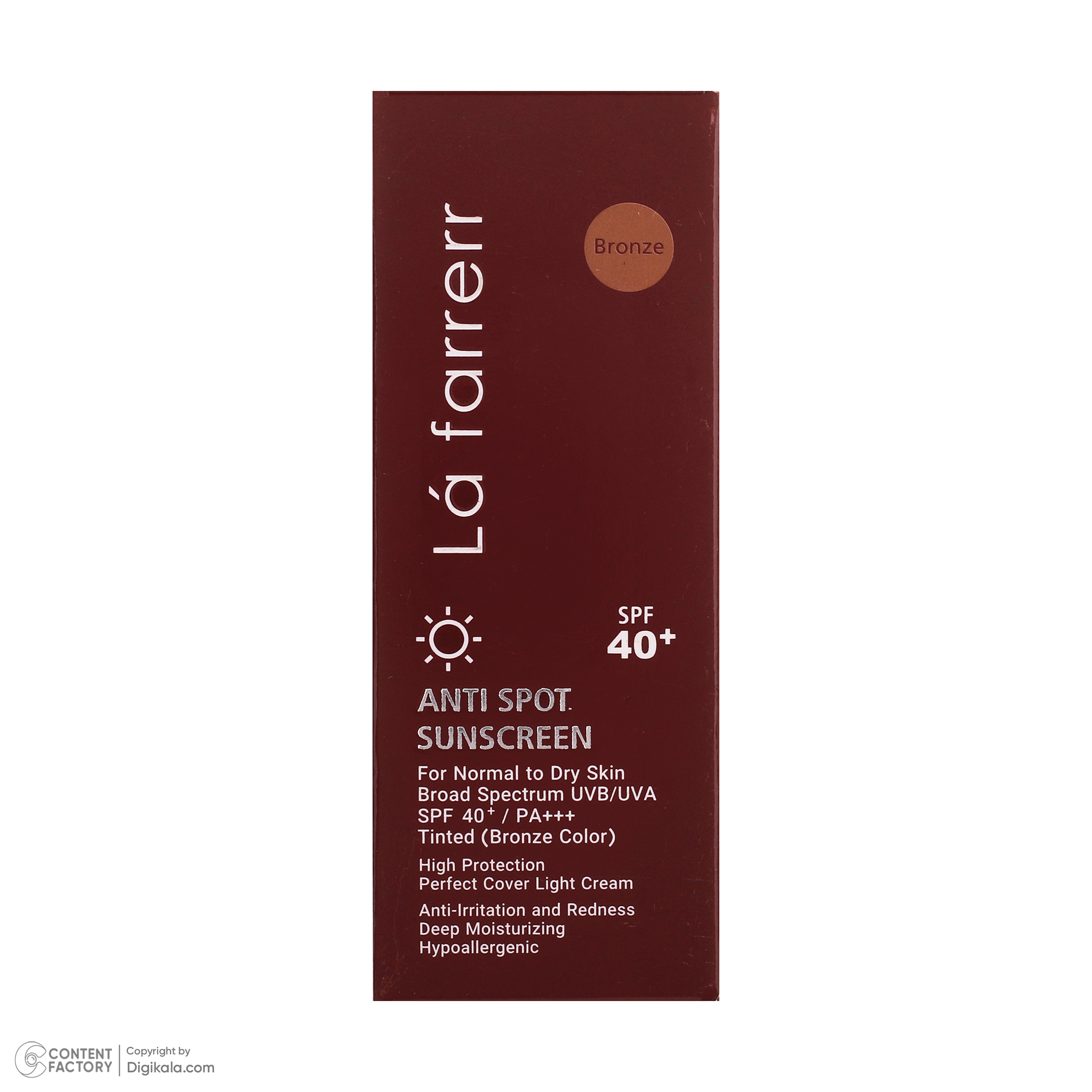 کرم ضدآفتاب رنگی لافارر مدل SPF40، مناسب پوست‌های معمولی و خشک، حجم 40 میلی‌لیتر