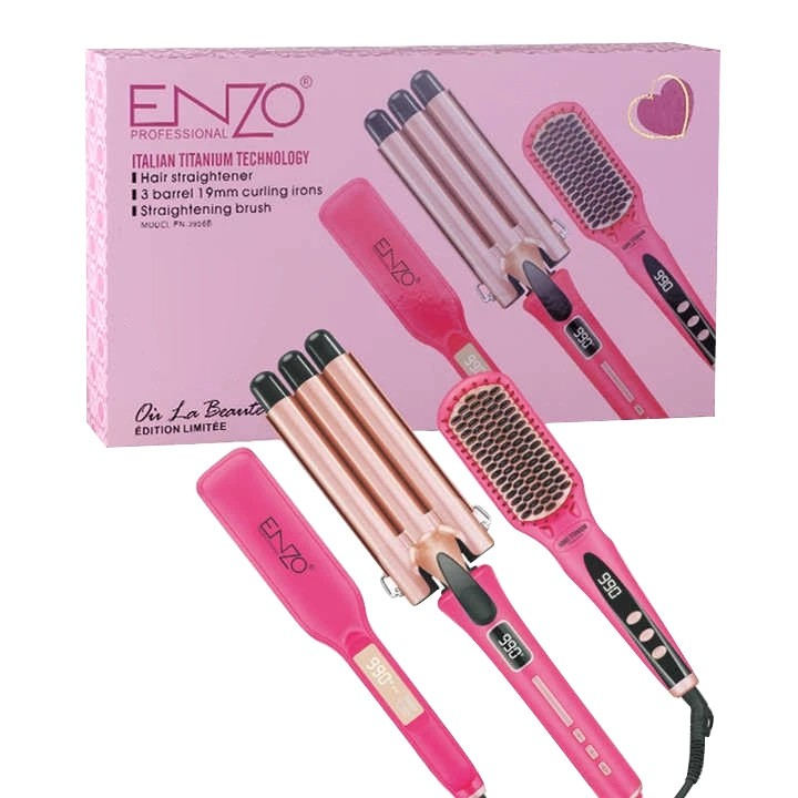 اتو و حالت دهنده ی مو انزو پروفیشینال مدل EN_3956B به همراه برس حرارتی و فرکننده