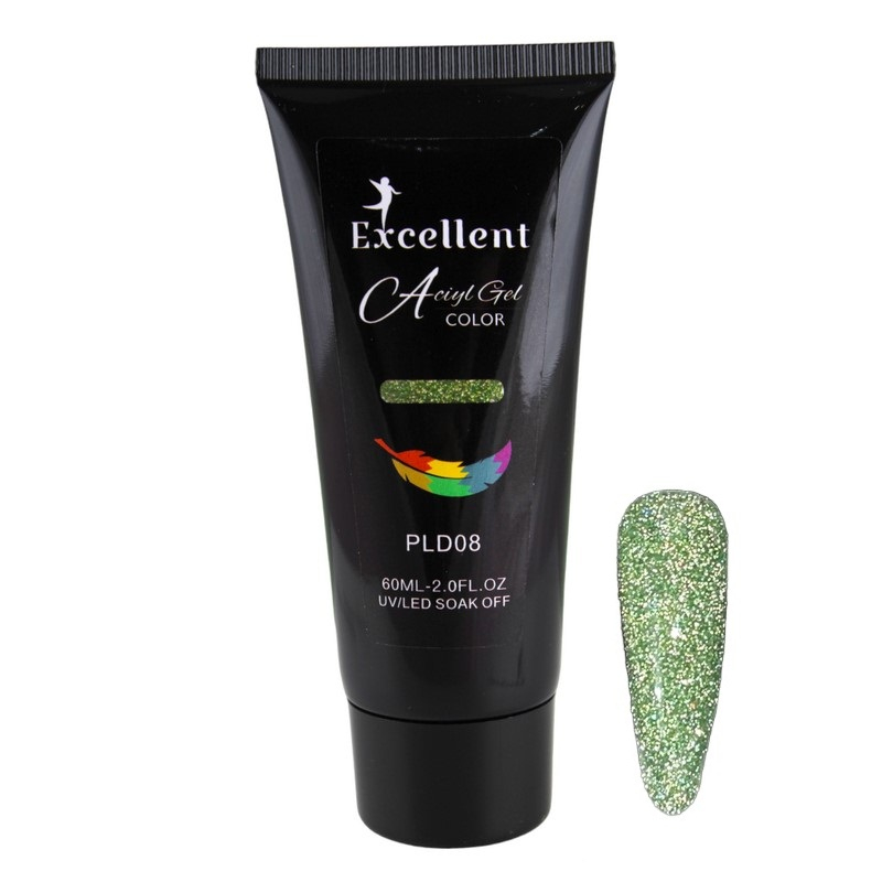 پلی ژل کاشت ناخن اکسلنت مدل دیسکو شماره PLD08 حجم 60 میلی لیتر