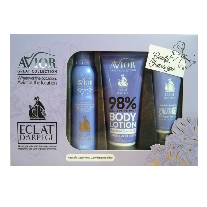 کرم مرطوب کننده آویور مدل eclat حجم 75 میلی لیتر به همراه لوسیون بدن و اسپری بدن