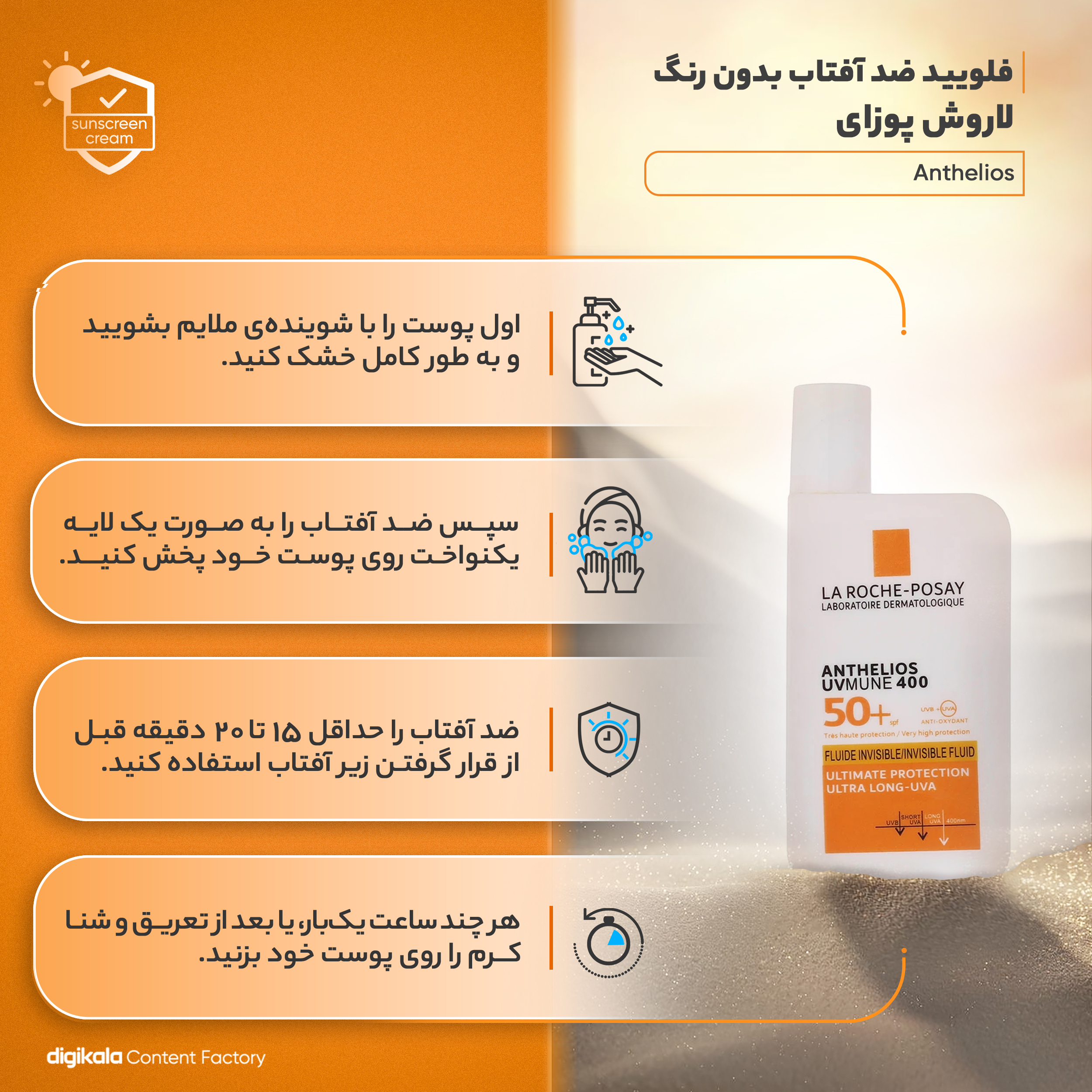 فلویید ضد آفتاب بدون رنگ لاروش پوزای SPF30 مدل Anthelios محافظ UVA ،UVB، مناسب انواع پوست حجم 50 میلی‌لیتر
