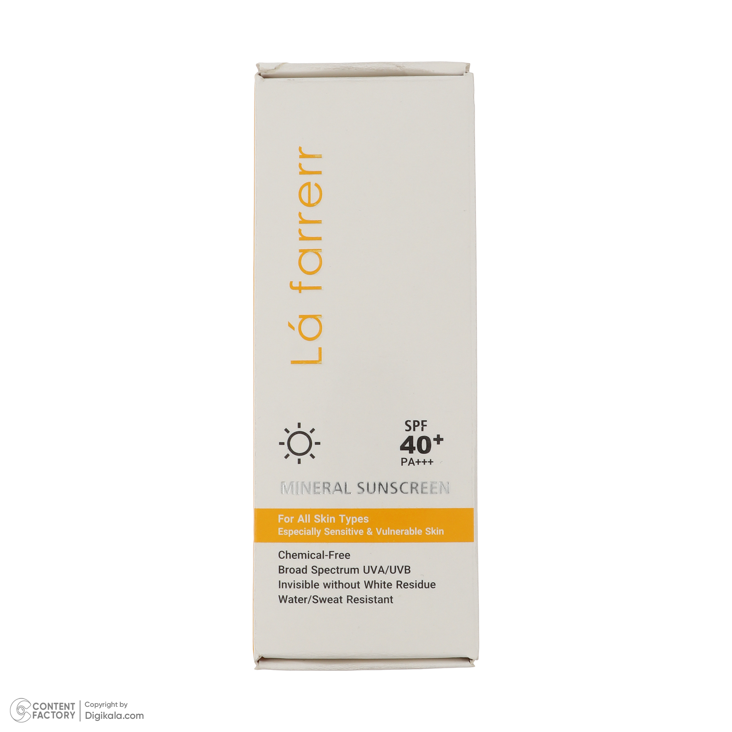 کرم ضد آفتاب بدون رنگ لافارر SPF 40 مدل مینرال حاوی محافظ UVA و UVB و PA+++مناسب پوستهای حساس حجم 40 میلیلیتر