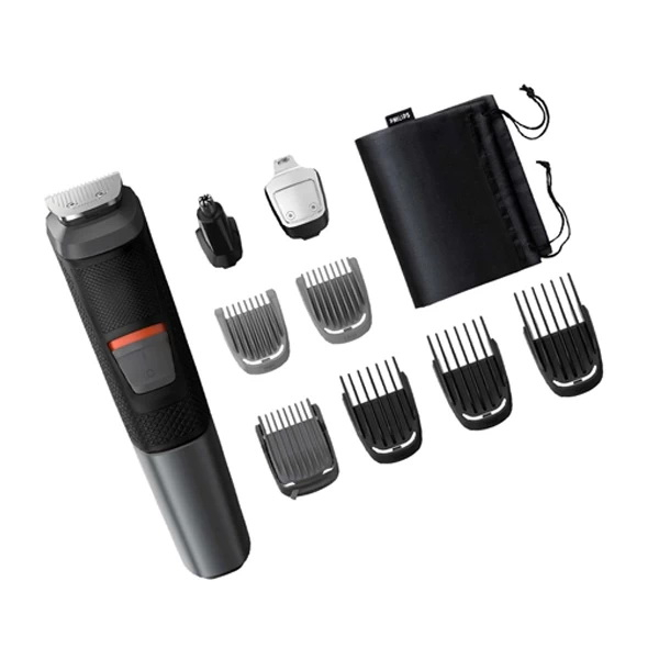 ماشین اصلاح موی سر و صورت فیلیپس مدل 5000 بههمراه موزن بینی pro، اصلاح به صورت حجمزن، ضد آب، منبع انرژی باتری قابل شارژ، تکنولوژی اصلاح به صورت برش مستقیم، مدت زمان شارژ سریع 5 دقیقه و مدت زمان استفاده پس از شارژ 80 دقیقه، بههمراه شارژر، کیف نگهداری