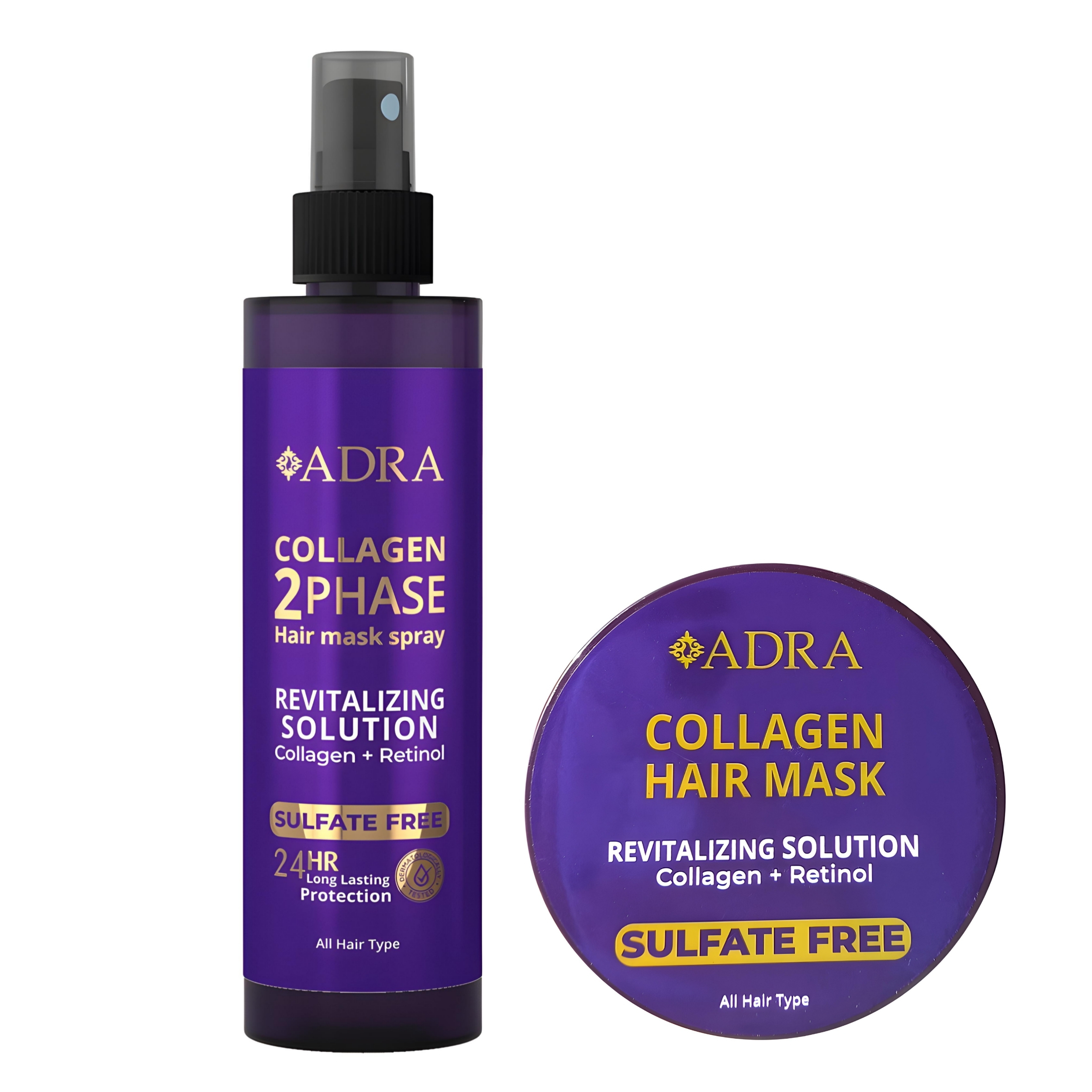 ماسک مو آدرا مدل کلاژن حجم 400 میلی لیتر به همراه اسپری دو فاز مو آدرا مدل کلاژن حجم 200 میلی لیتر