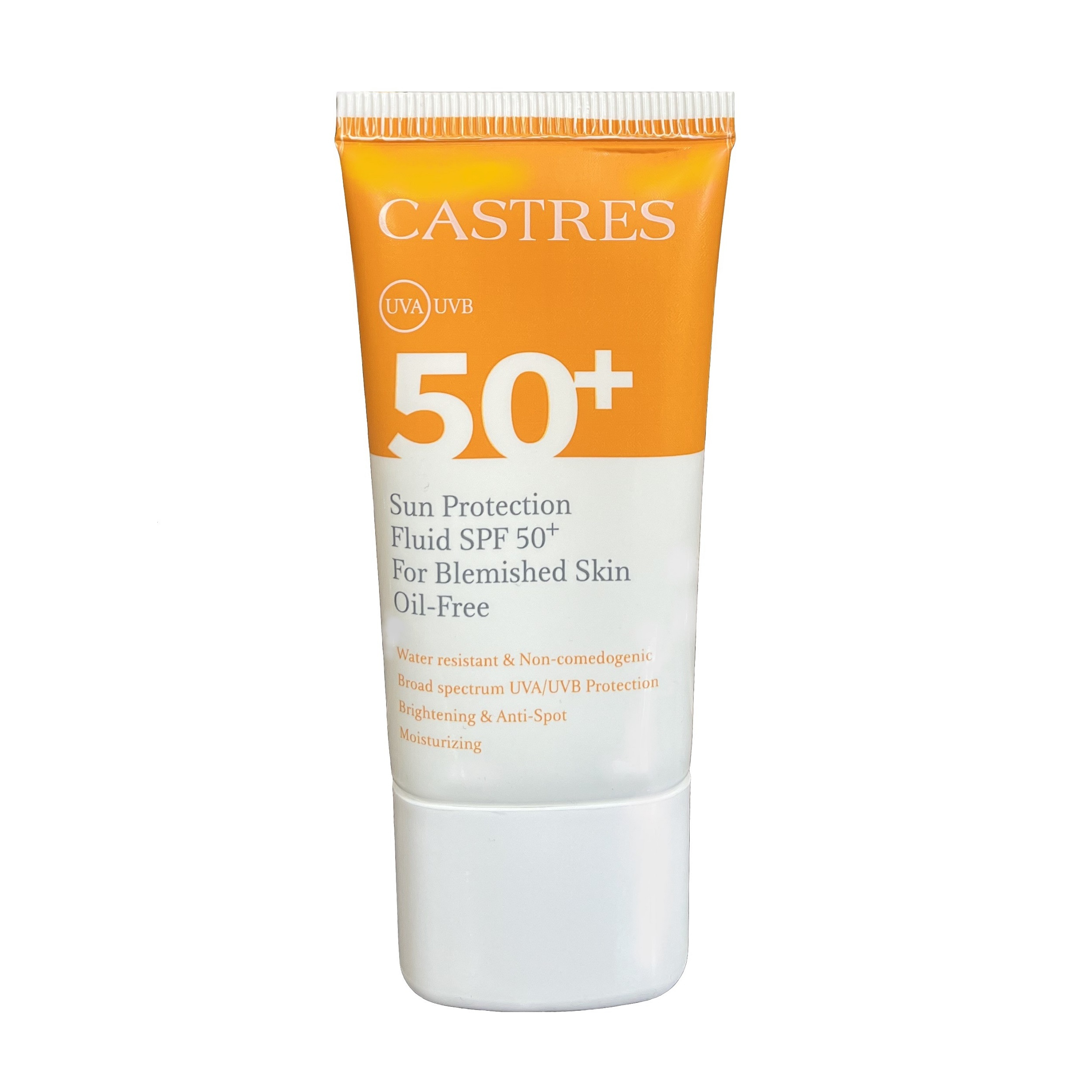 فلوئید ضد آفتاب بدون رنگ صورت کسترز SPF50 مدل Blemished 02 محافظ UVA،UVB مناسب برای پوست چرب حجم 50 میلی لیتر