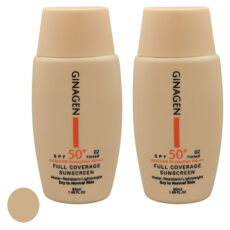 کرم ضد آفتاب رنگی ژیناژن SPF 50 مدل 02 محافظت‌کننده در برابر اشعه‌های UVA و UVB مناسب پوست‌های خشک و نرمال مجموعه حجم 50 میلی لیتر مجموعه دو عددی