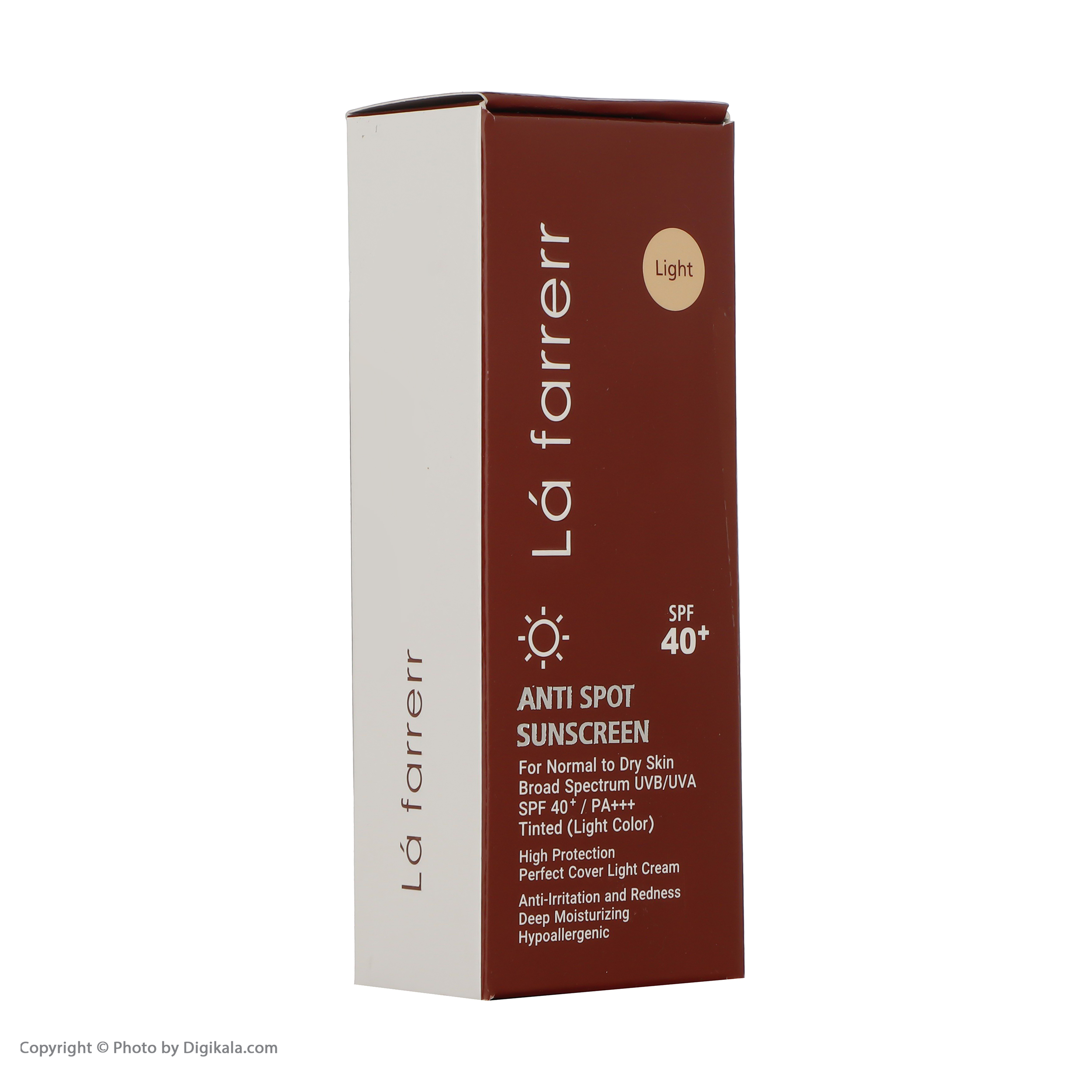 کرم ضدآفتاب و ضدلک رنگی لافارر مدل SPF40-Light، مناسب پوستهای خشک و معمولی، حجم 40 میلیلیتر