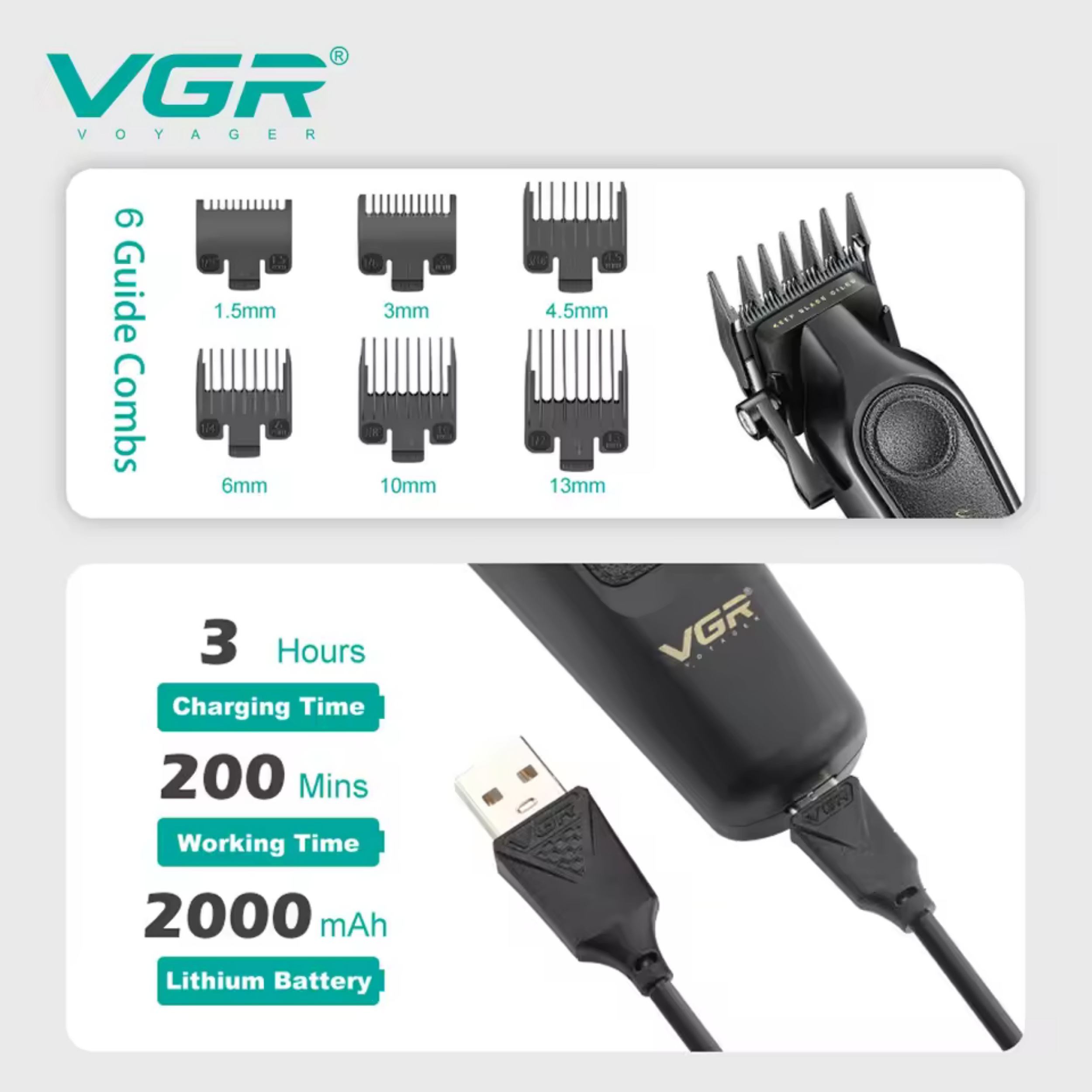 ماشین اصلاح موی سر و صورت شارژی وی جی ار مدل V-197