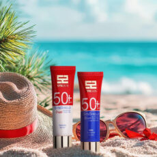 ژل کرم ضدآفتاب بی‌رنگ ساین اسکین SPF50 مدل ساین شیلد، مناسب پوست‌های چرب، حجم 50 میلی‌لیتر به همراه کرم ژل ضدآفتاب آقایان مدل ساین شیلد