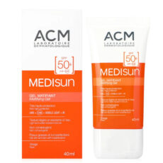 ژل ضد آفتاب بی‌رنگ صورت ای سی ام SPF50 مدل Medisun ‌محافظ UVA، UVB PA+ مناسب برای پوست‌ چرب حجم 40 میلی‌لیتر